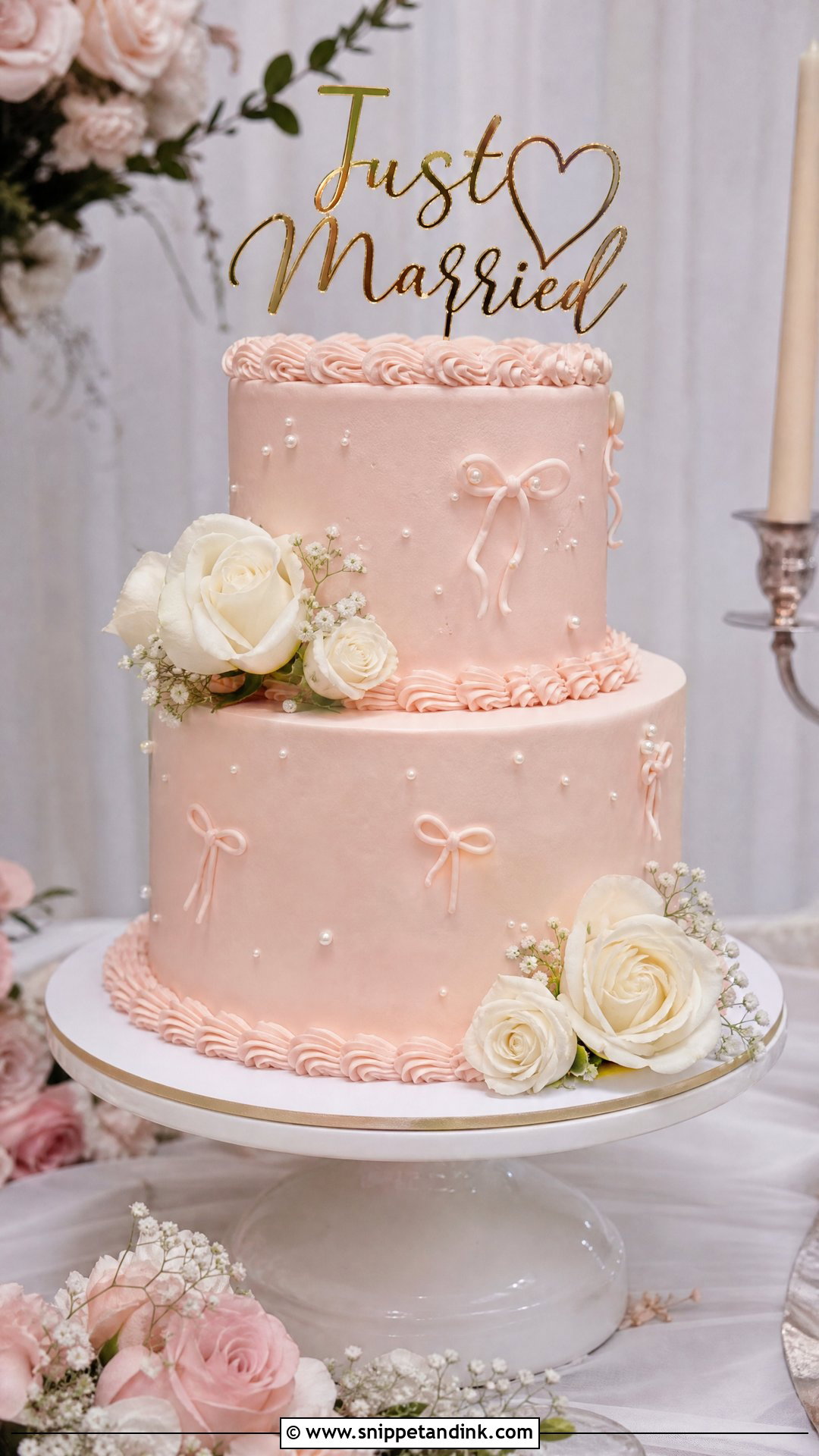 Just Married Blush Pink Cake - Snippet and Ink - 30 Just Married Cake Ideas