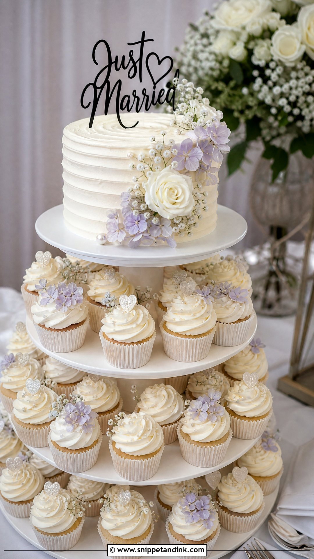 Just Married Cupcake Cake - Snippet and Ink - 30 Just Married Cake Ideas