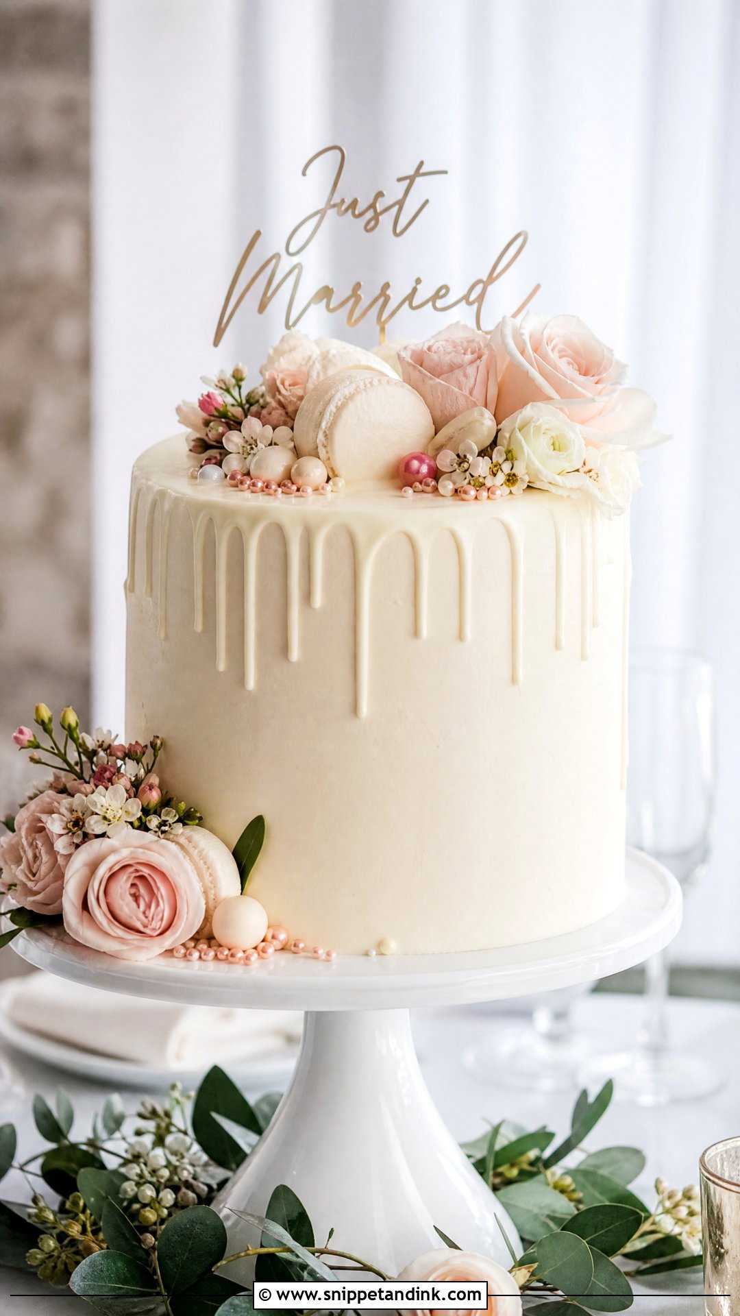 Just Married Drip Cake - Snippet and Ink - 30 Just Married Cake Ideas
