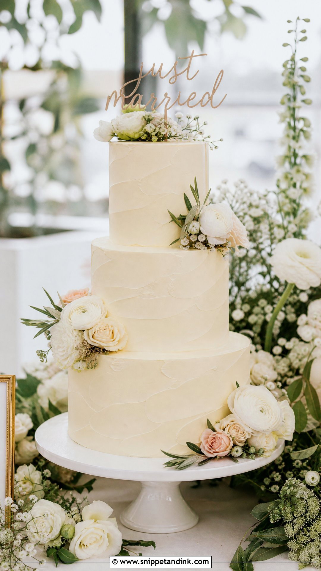 Just Married Floral Cake - Snippet and Ink - 30 Just Married Cake Ideas