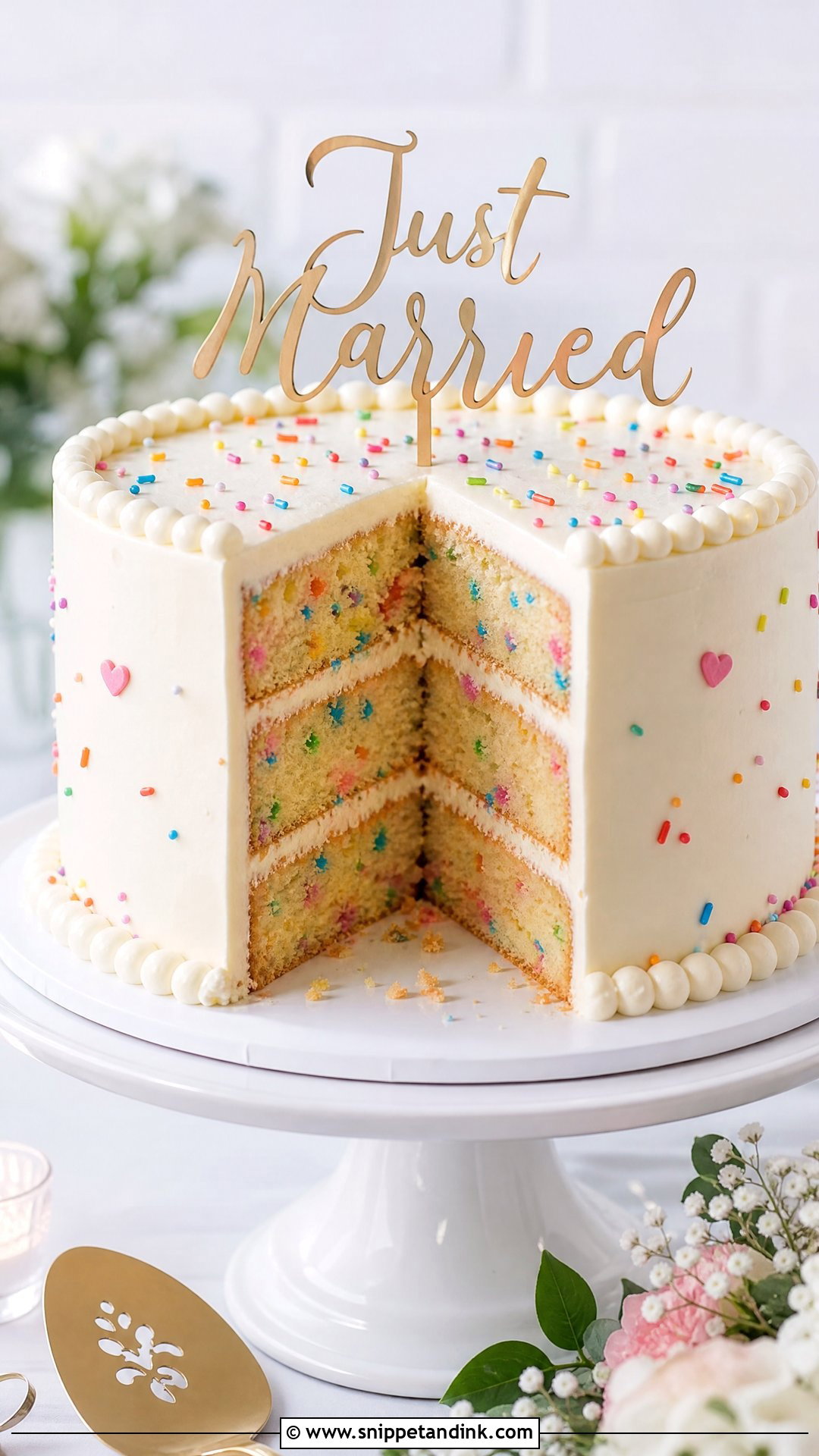 Just Married Funfetti Cake - Snippet and Ink - 30 Just Married Cake Ideas