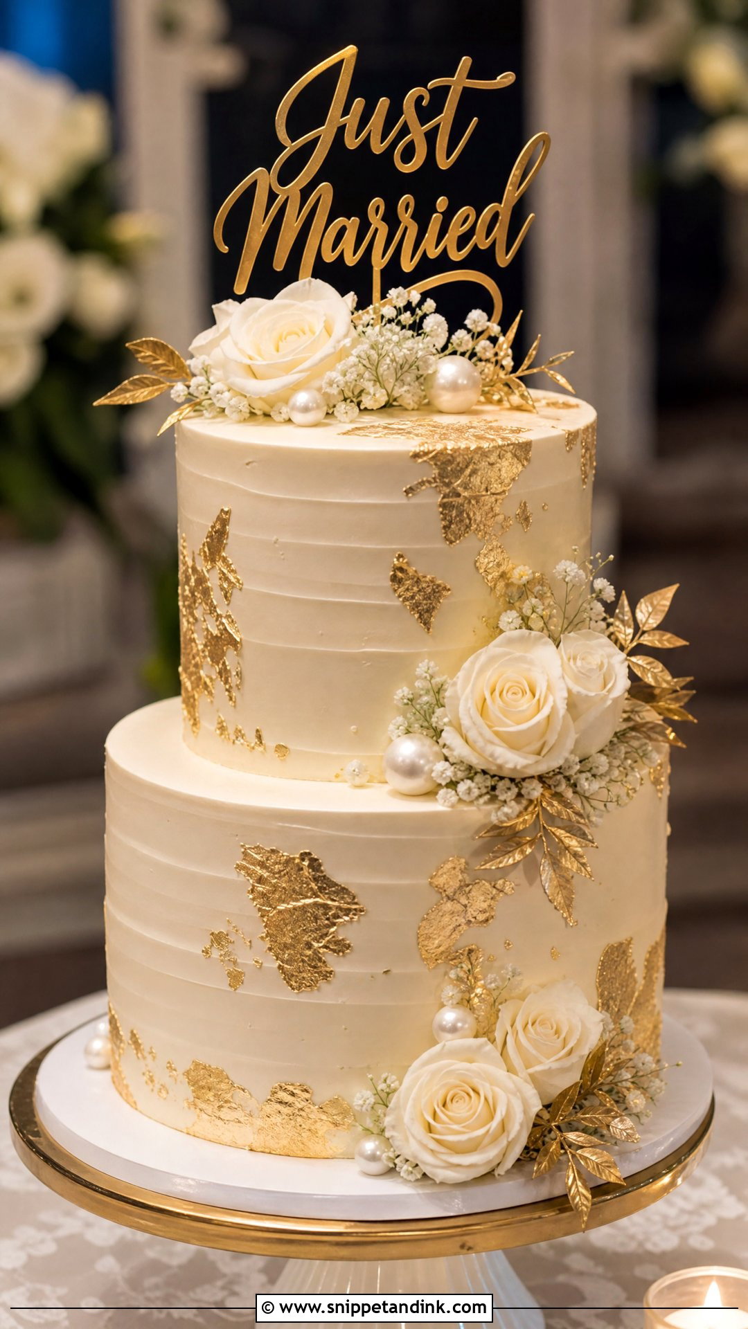 Just Married Gold Cake - Snippet and Ink - 30 Just Married Cake Ideas