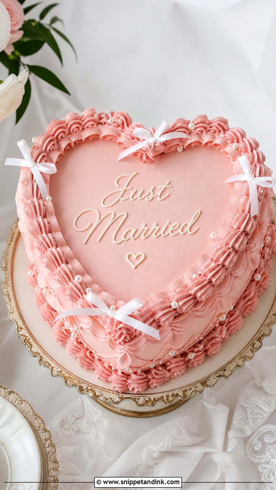 Just Married Heart Cake - Snippet and Ink - 30 Just Married Cake Ideas