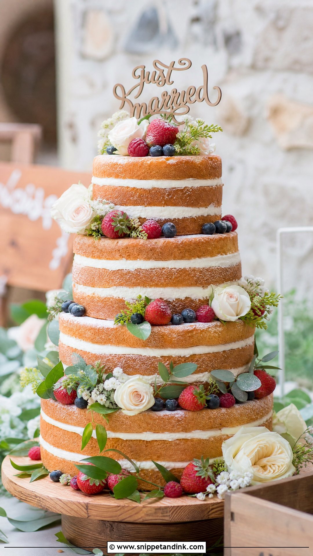 Just Married Naked Cake - Snippet and Ink - 30 Just Married Cake Ideas