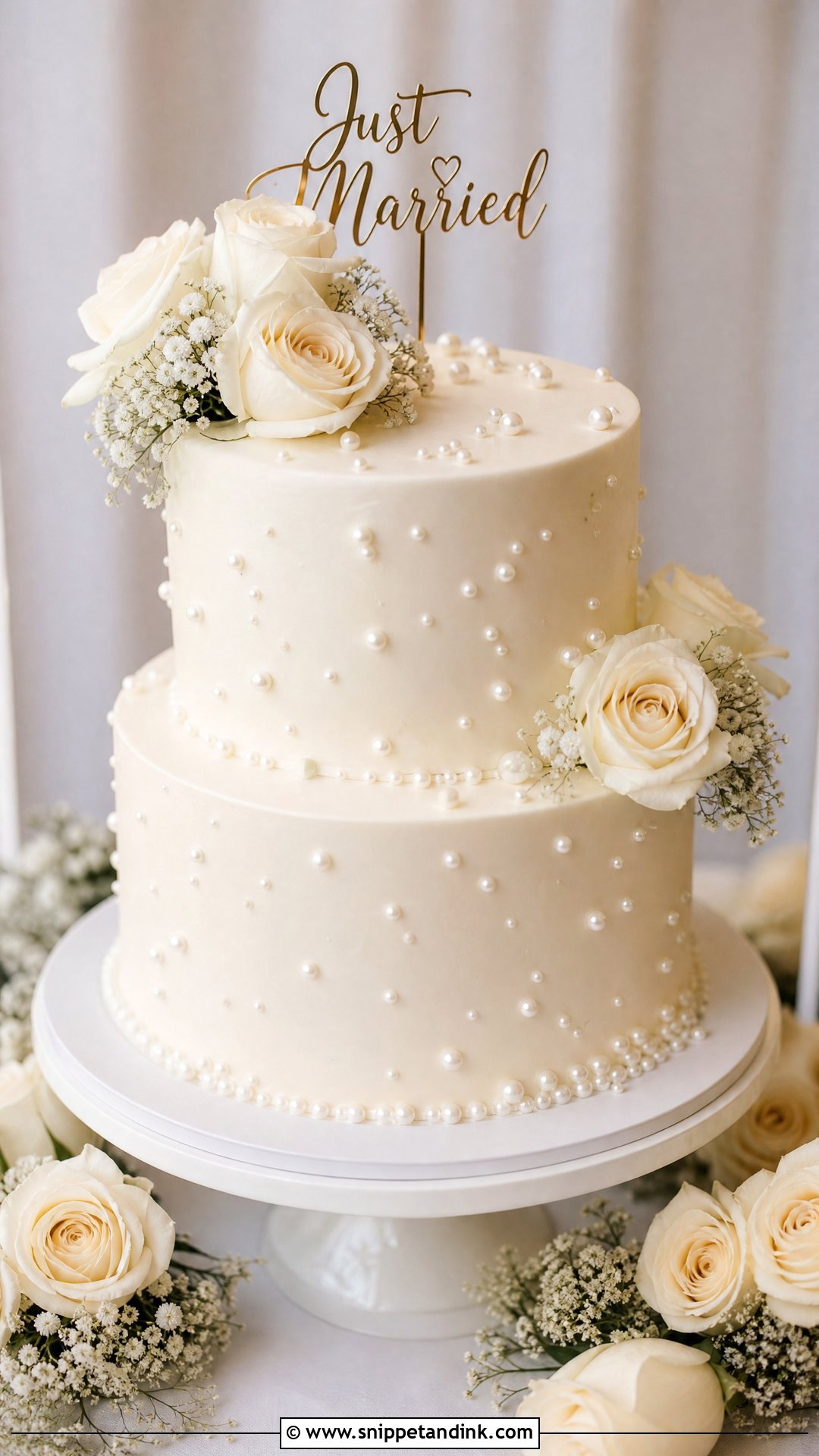 Just Married Pearl Cake - Snippet and Ink - 30 Just Married Cake Ideas