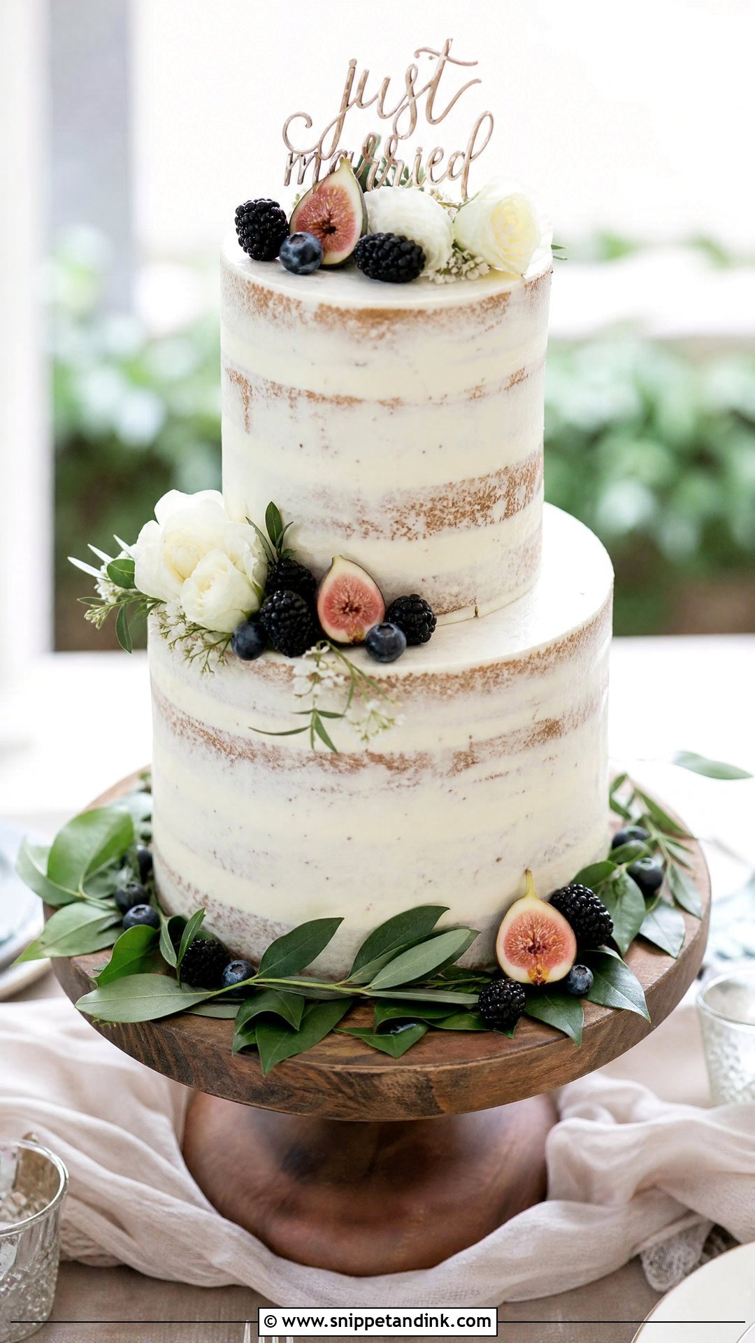 Just Married Semi Naked Cake - Snippet and Ink - 30 Just Married Cake Ideas