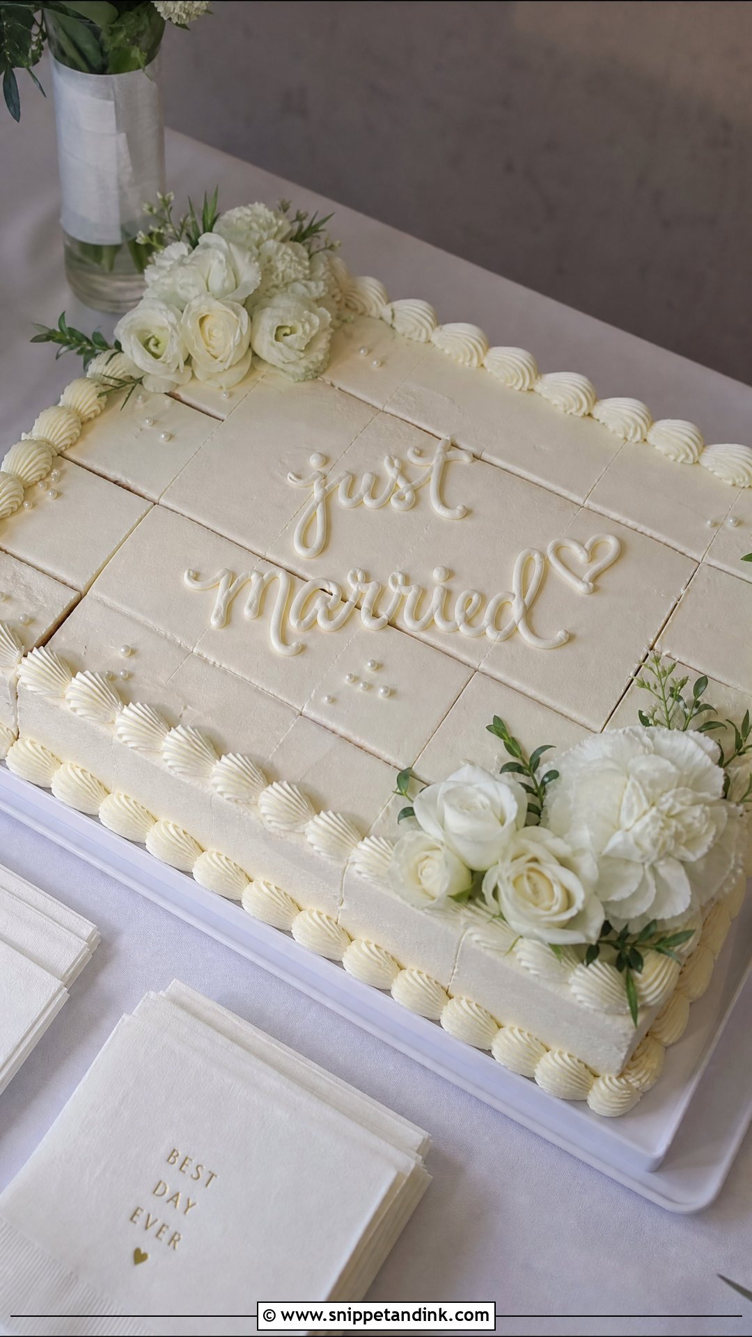 Just Married Sheet Cake - Snippet and Ink - 30 Just Married Cake Ideas