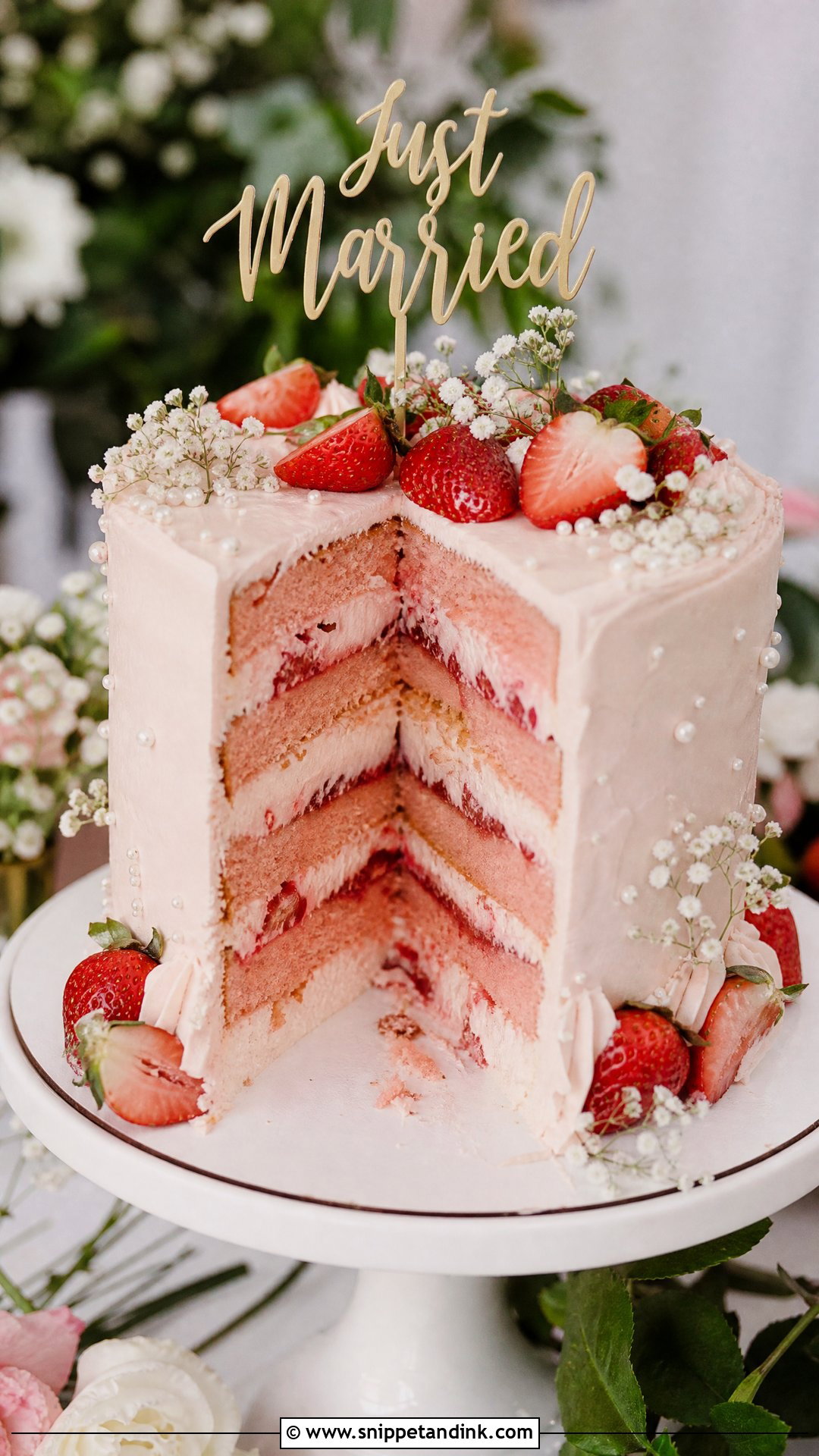 Just Married Strawberry Cake - Snippet and Ink - 30 Just Married Cake Ideas