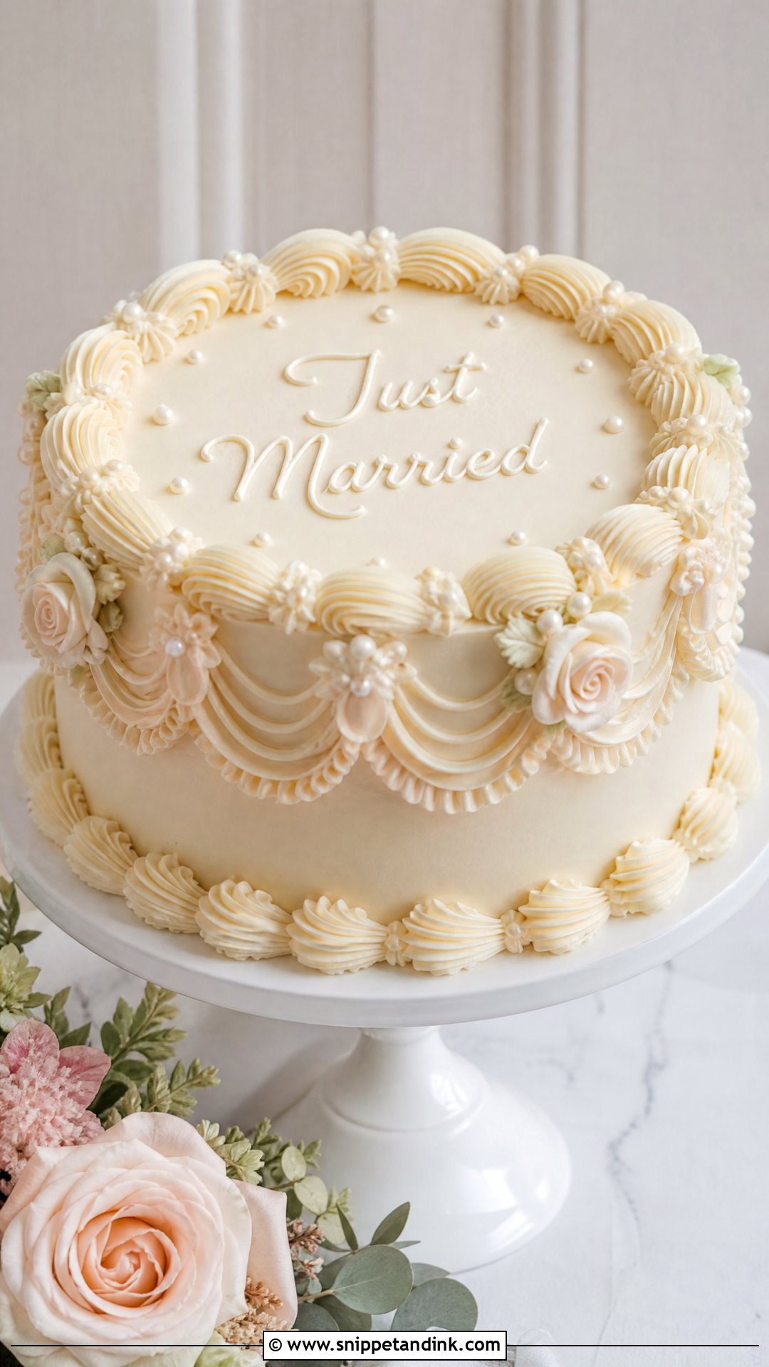Just Married Vintage Cake - Snippet and Ink - 30 Just Married Cake Ideas