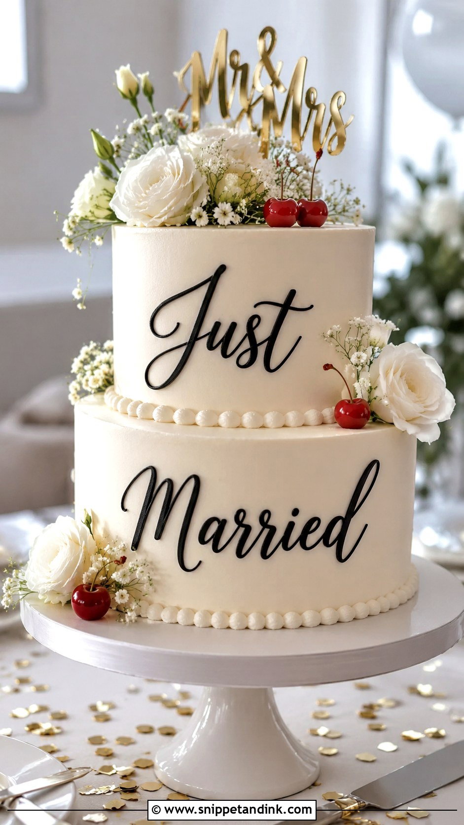 Just Married Wedding Cake - Snippet and Ink - 20 Quote Cake Ideas for Wedding