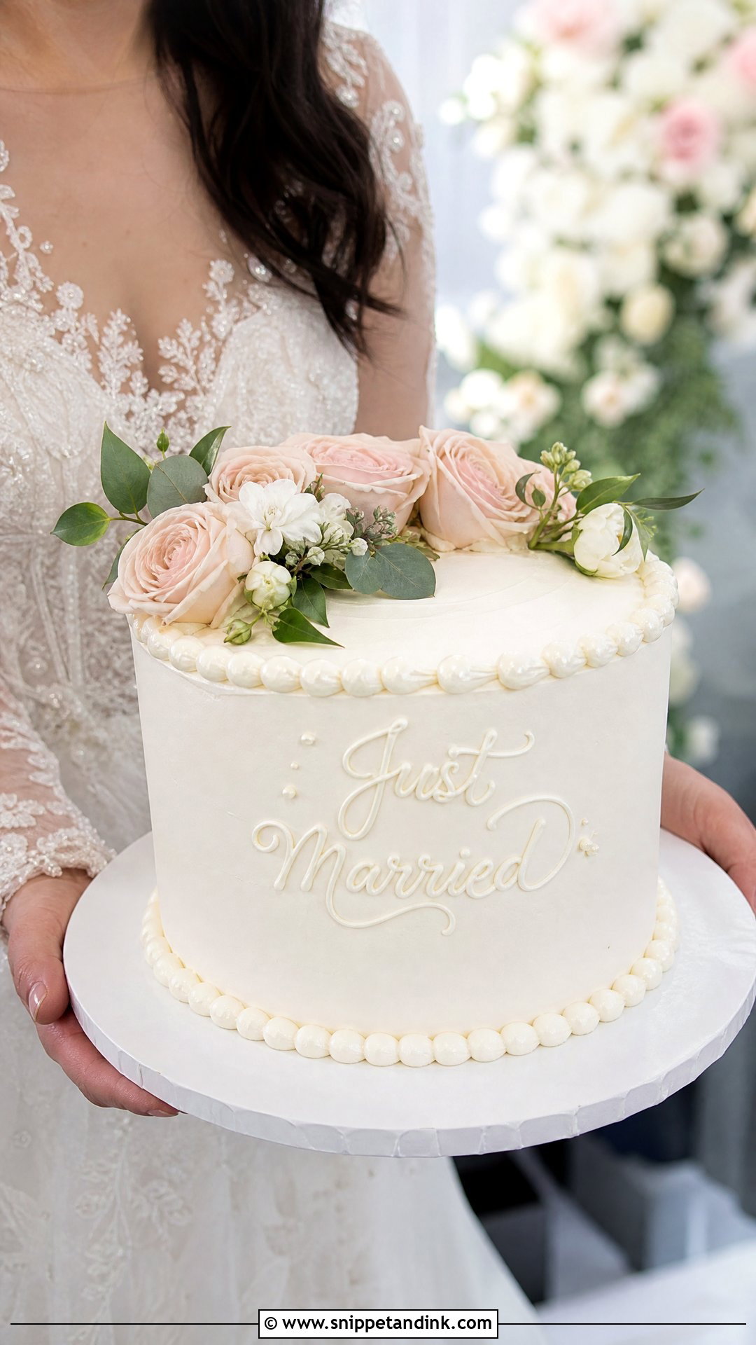 Just Married Wedding Cake - Snippet and Ink - 20 Person Holding Cake Ideas for Wedding
