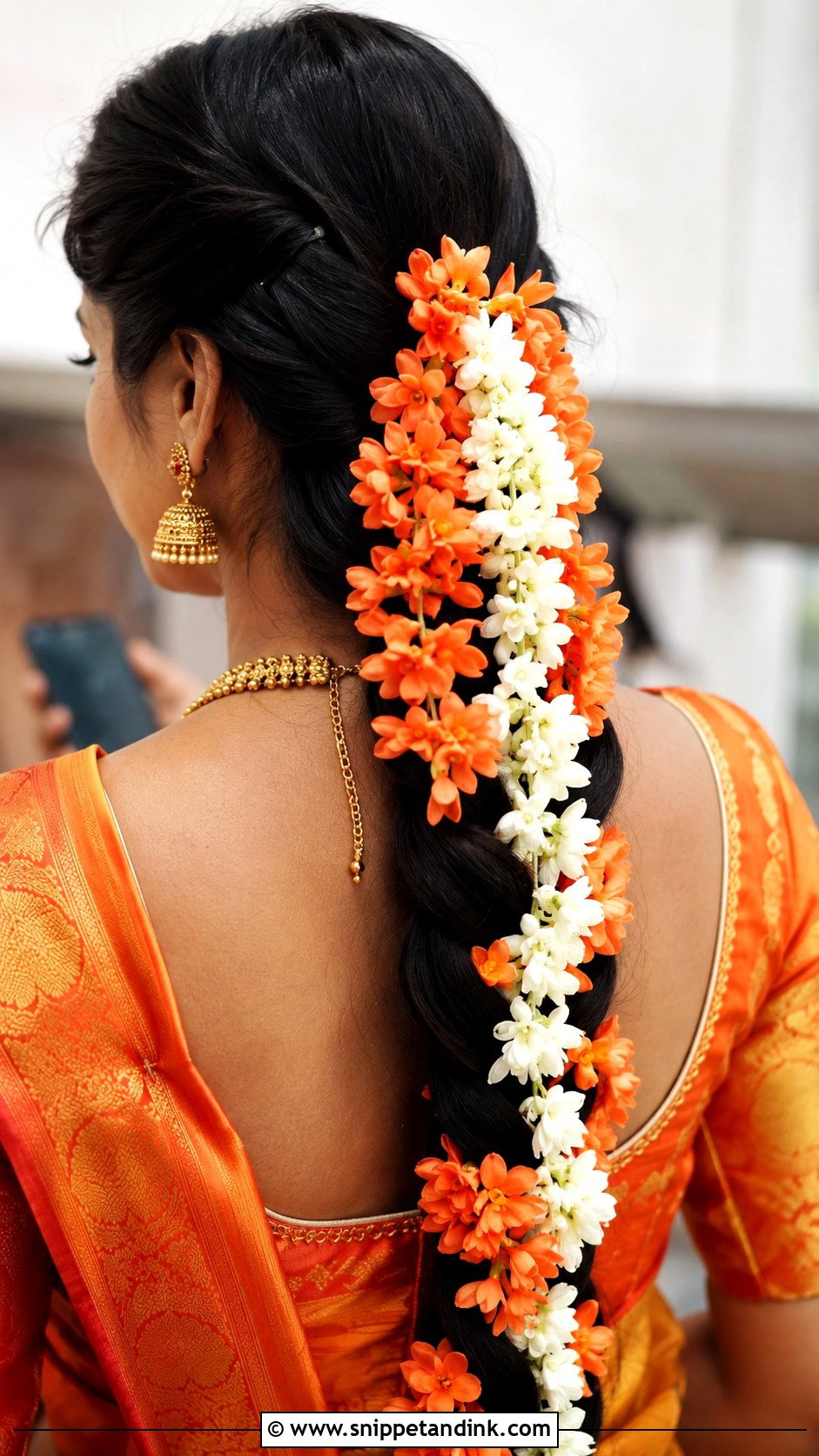 Kanakambaram And Jasmine Mixed Braid - Snippet and Ink - 25 South Indian Wedding Braids Hairstyles