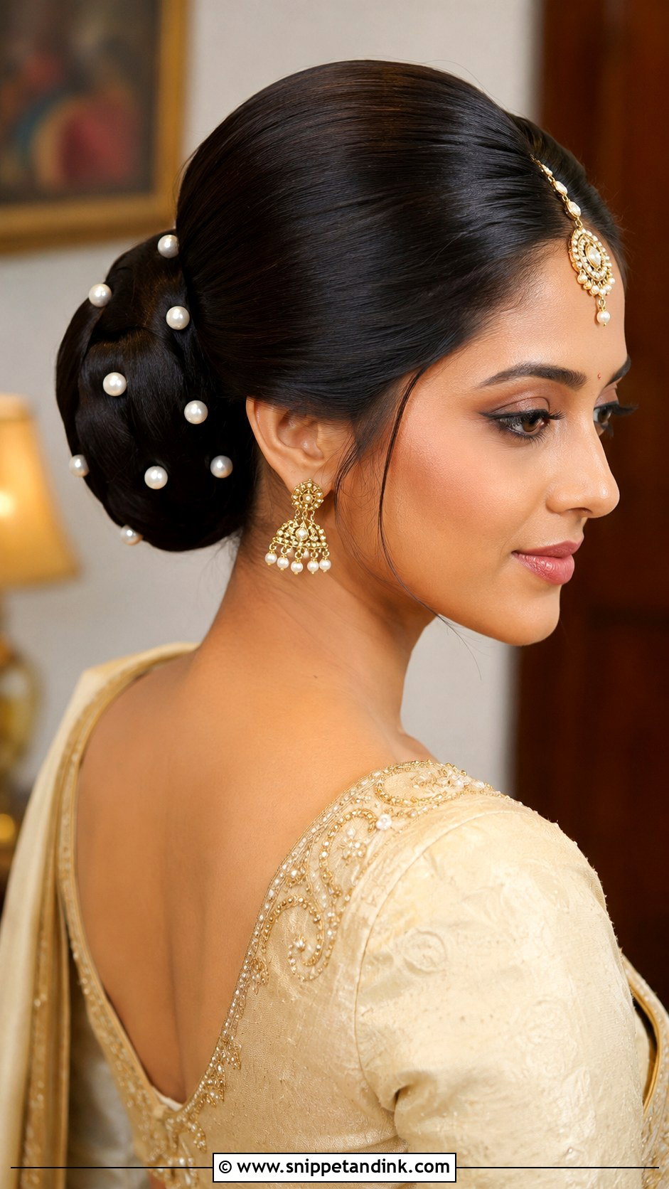 Kandyan Bridal Bun With Pearl Pins - Snippet and Ink - 15 Kandyan Bridal Hairstyles
