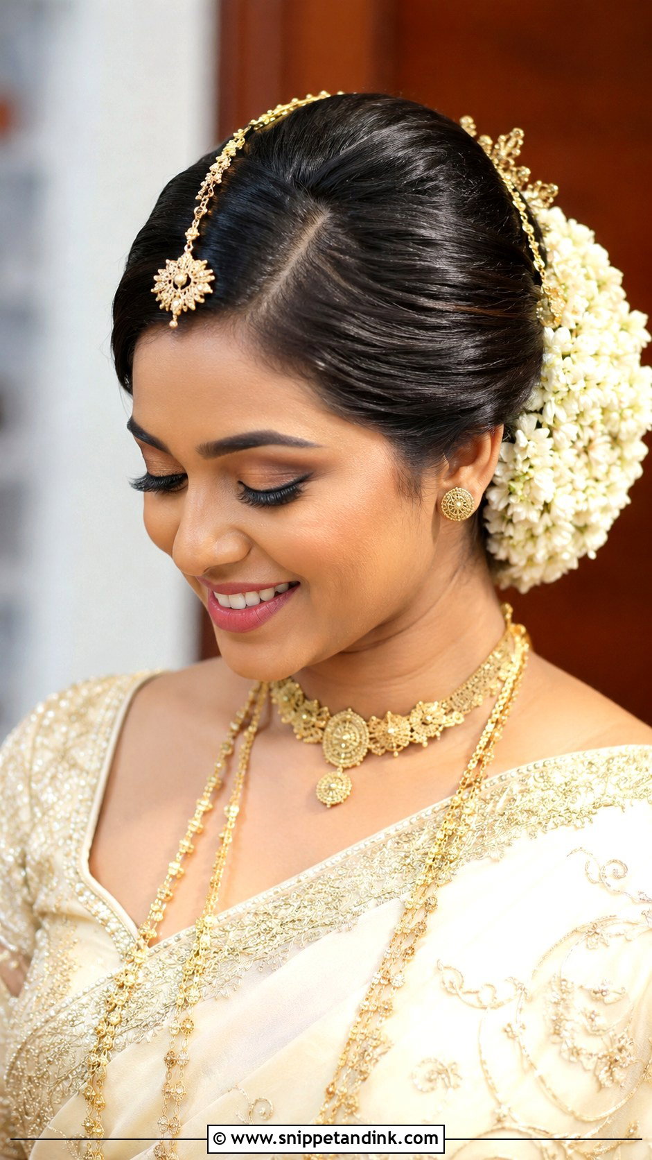Kandyan Bridal Bun With Side Part - Snippet and Ink - 15 Kandyan Bridal Hairstyles