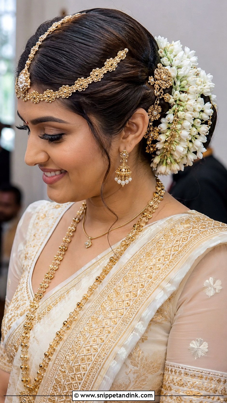 Kandyan Bridal Low Bun With Flowers - Snippet and Ink - 15 Kandyan Bridal Hairstyles