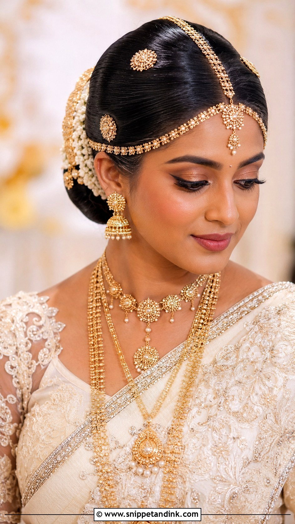 Kandyan Bride Bun With Nalalpata - Snippet and Ink - 15 Modern Kandyan Bride Hairstyles