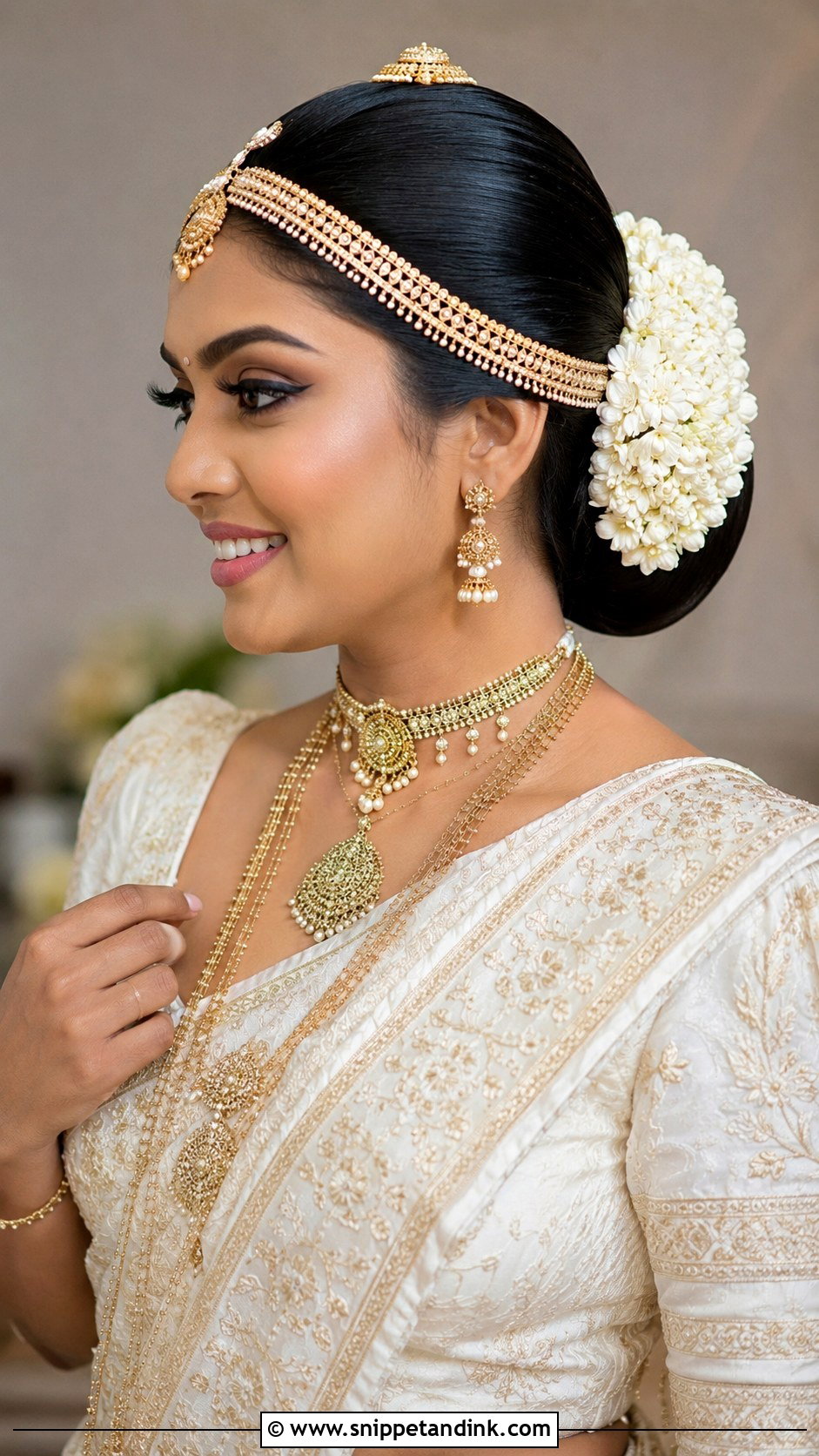 Kandyan Bride Low Bun - Snippet and Ink - 15 Modern Kandyan Bride Hairstyles