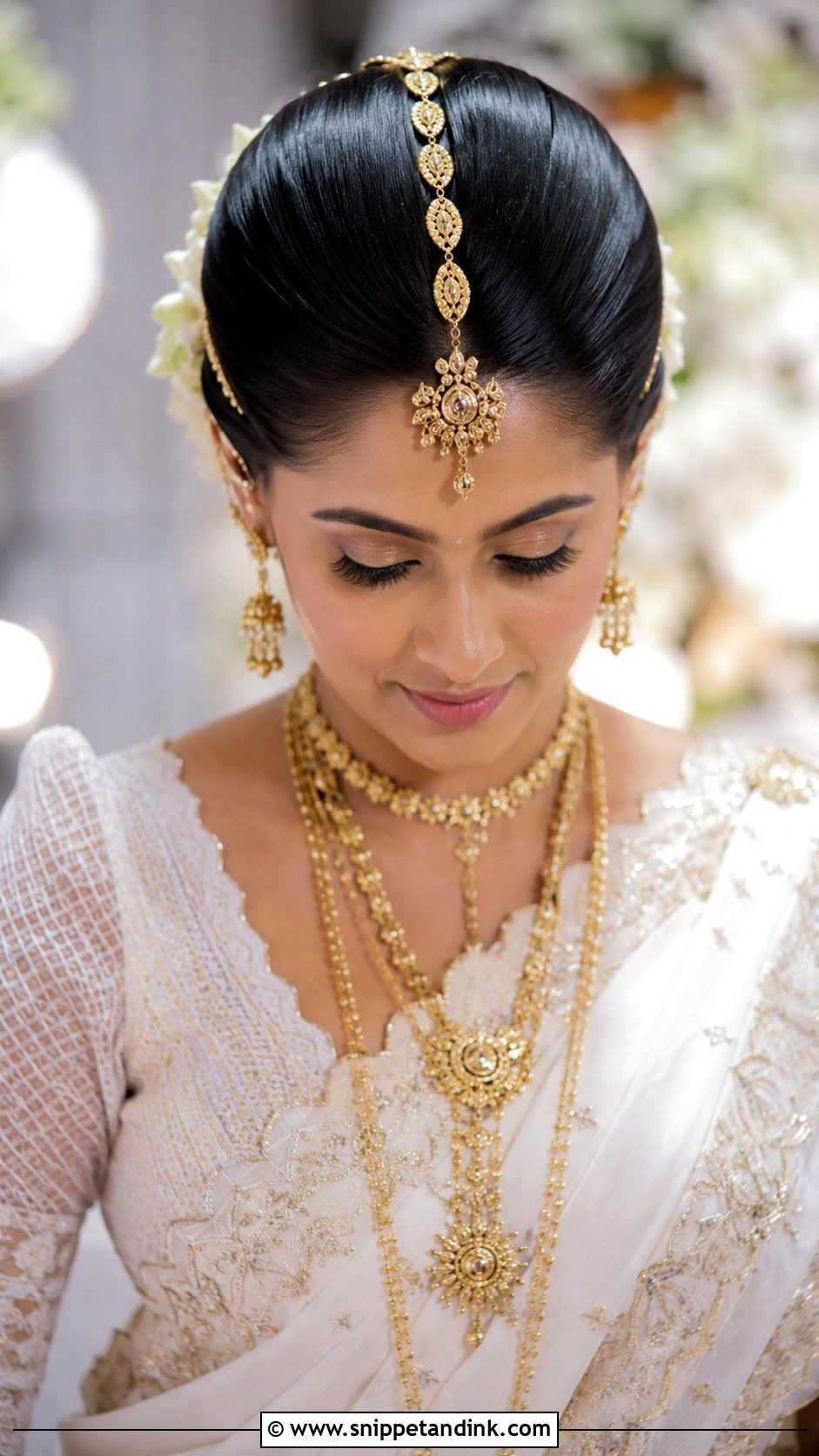 Kandyan Bride Sleek Bun - Snippet and Ink - 15 Modern Kandyan Bride Hairstyles