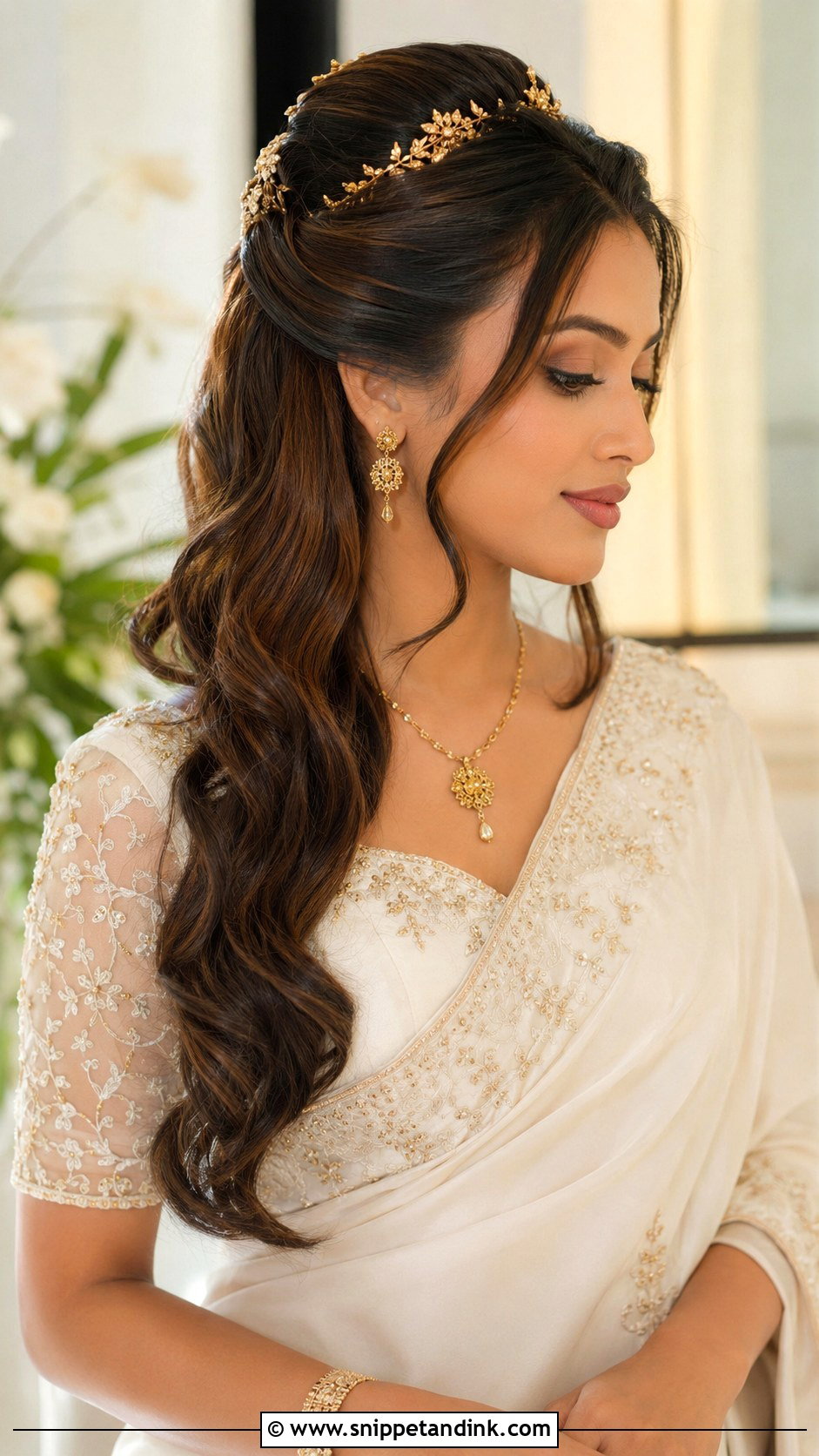 Kandyan Bride Soft Waves - Snippet and Ink - 15 Modern Kandyan Bride Hairstyles