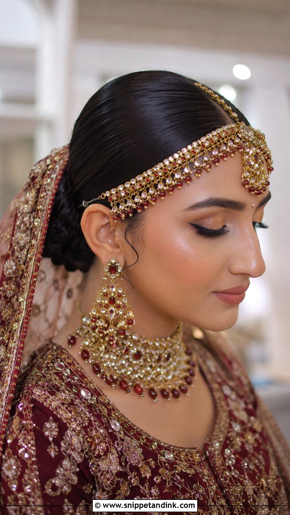 Kashees Bridal Bun With Matha Patti - Snippet and Ink - 20 Kashees Bridal Hairstyle Ideas