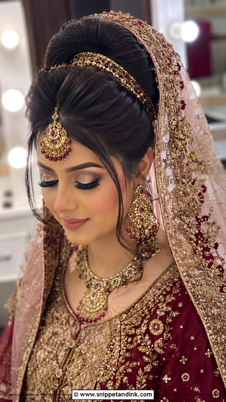 Kashees Bridal High Bun With Dupatta - Snippet and Ink - 20 Kashees Bridal Hairstyle Ideas