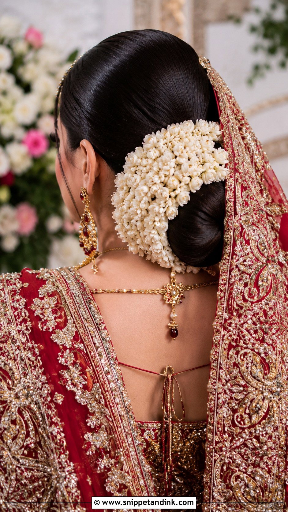 Kashees Bridal Low Bun With Gajra - Snippet and Ink - 20 Kashees Bridal Hairstyle Ideas