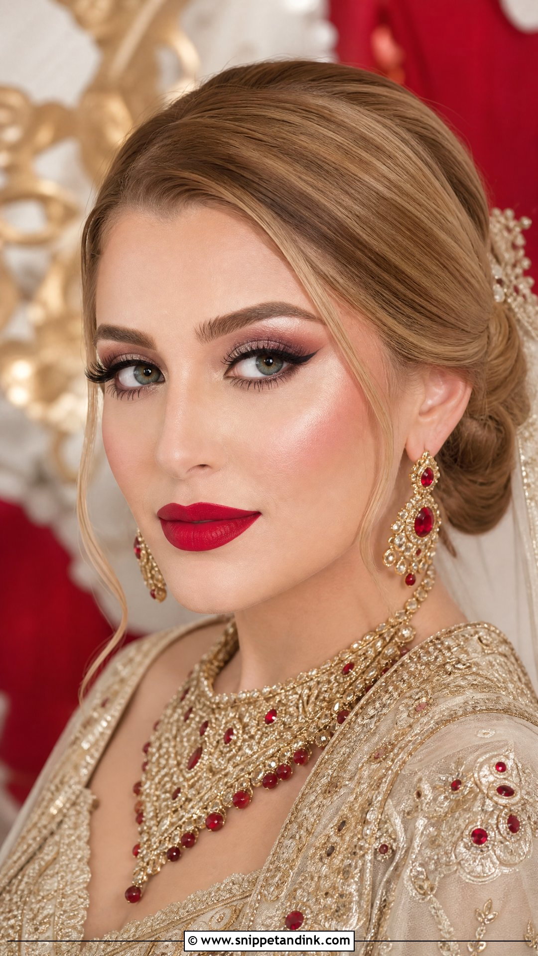 Kashees Bridal Makeup With Red Lip - Snippet and Ink - 20 Kashees Bridal Makeup Ideas