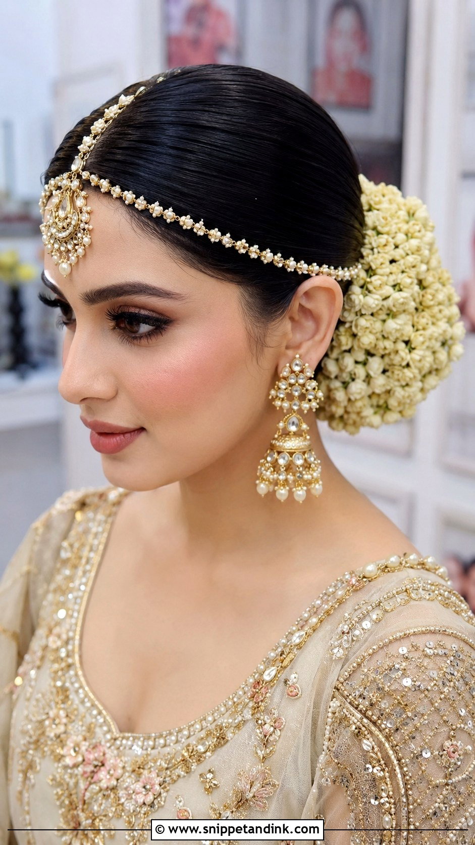Kashees Bridal Sleek Middle Part Bun - Snippet and Ink - 20 Kashees Bridal Hairstyle Ideas
