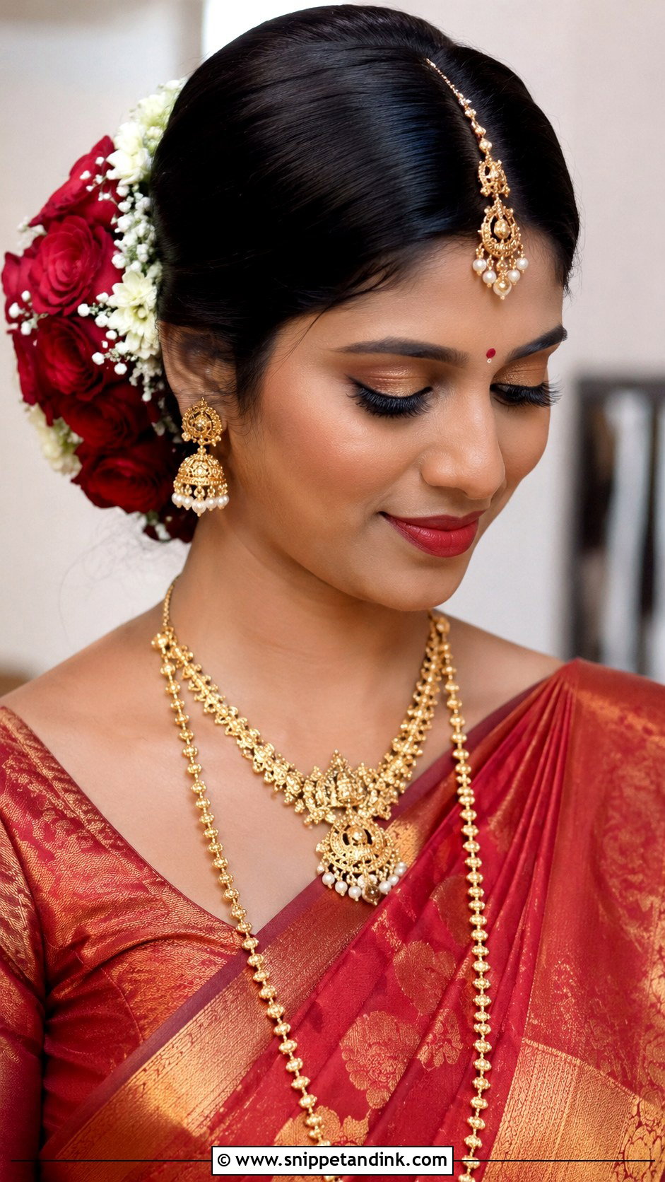 Kerala Bridal Bun With Rose Flowers - Snippet and Ink - 15 Kerala Bride Hairstyles with Flowers