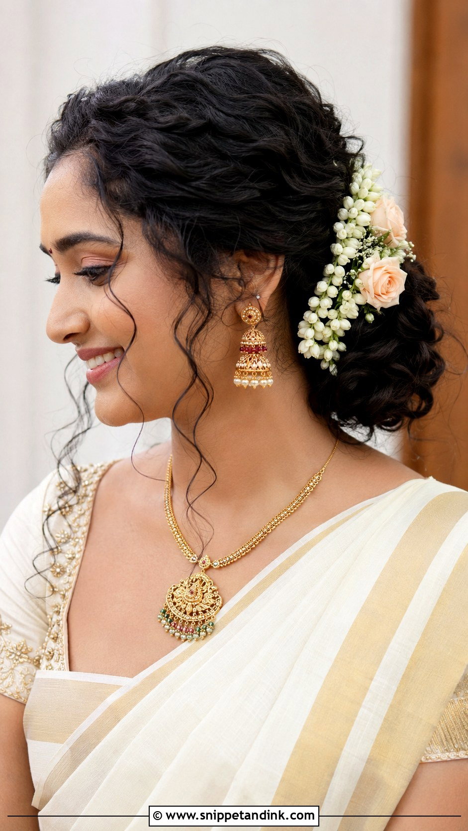 Kerala Bridal Curly Bun With Flowers - Snippet and Ink - 15 Kerala Bride Hairstyles with Flowers