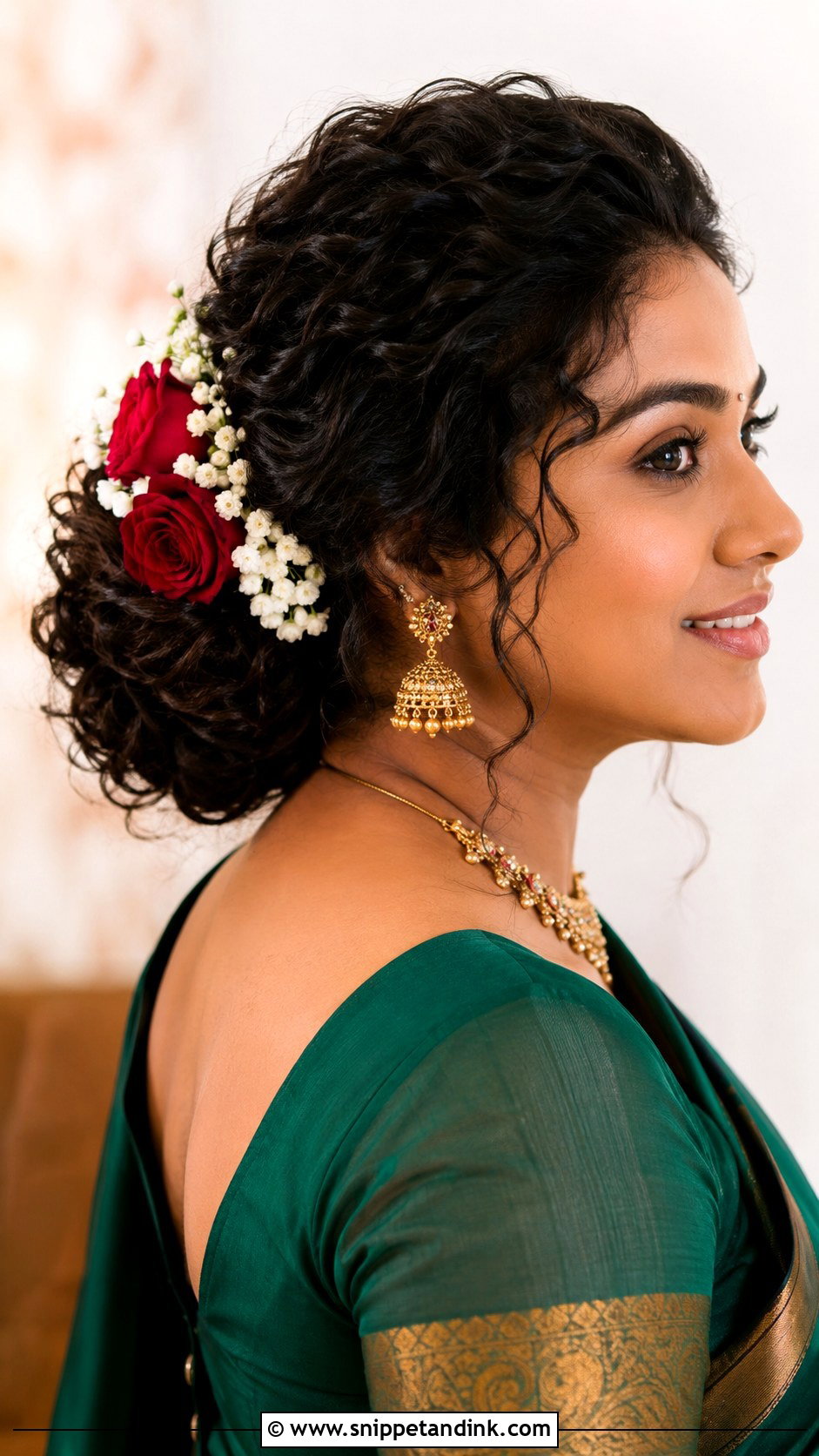 Kerala Bridal Curly Bun - Snippet and Ink - 15 Kerala Bridal Hairstyles
