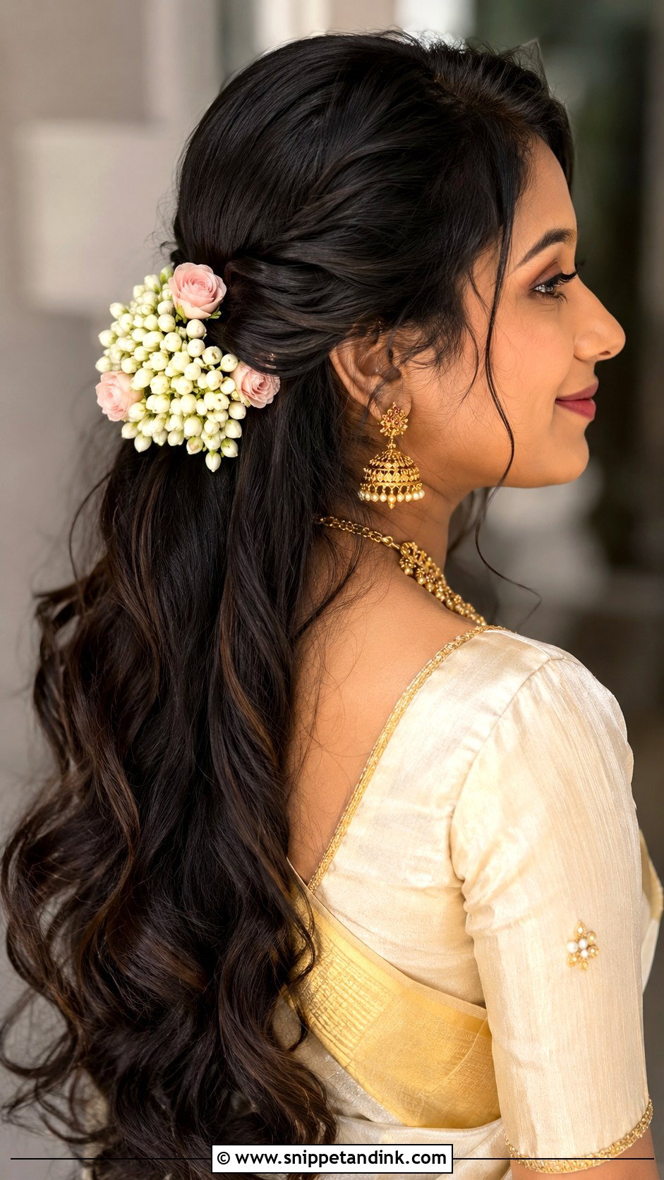 Kerala Bridal Half Up Hairstyle With Flowers - Snippet and Ink - 15 Kerala Bride Hairstyles with Flowers