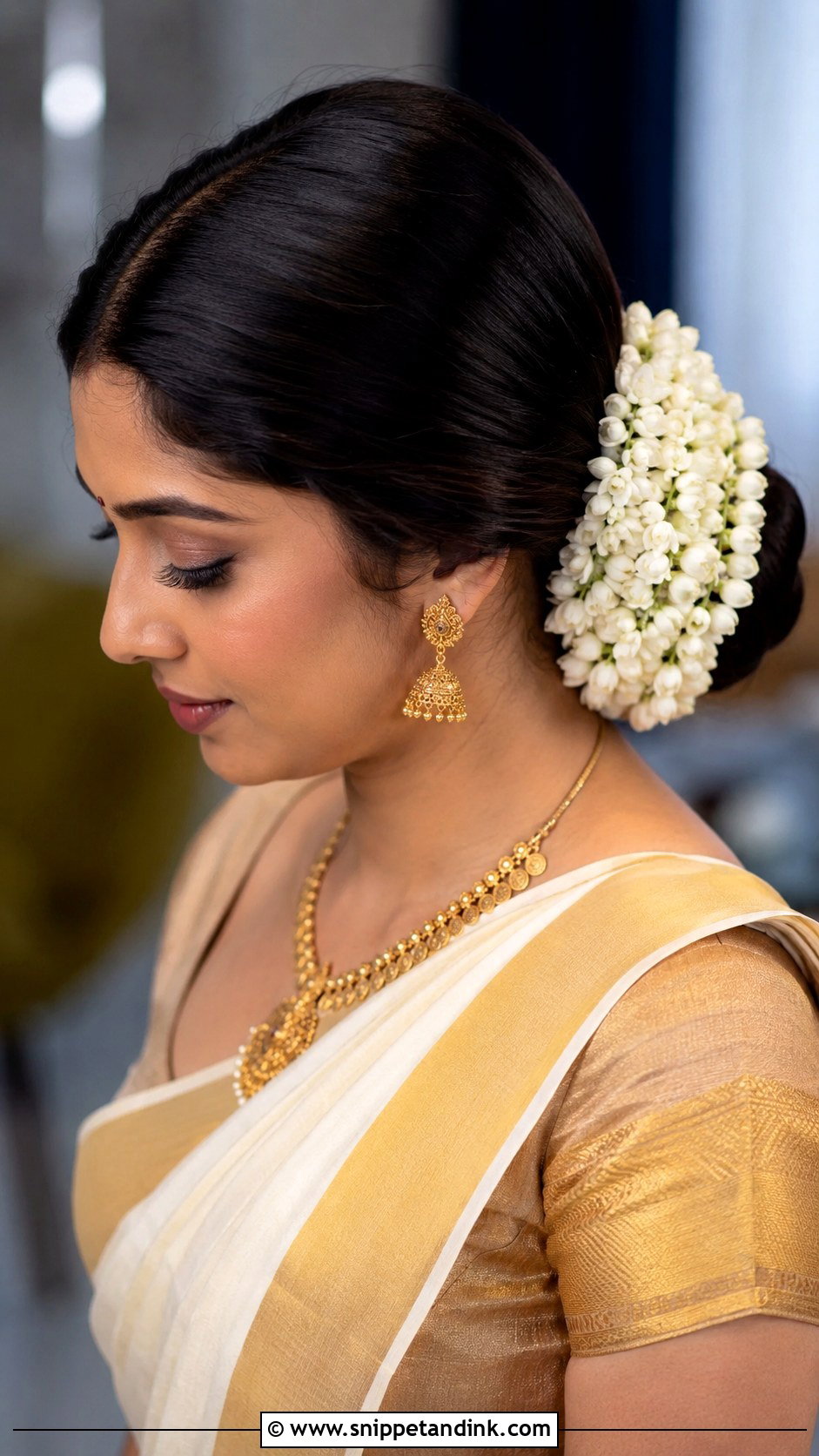 Kerala Bridal Low Bun - Snippet and Ink - 15 Kerala Wedding Bridal Hairstyle Ideas