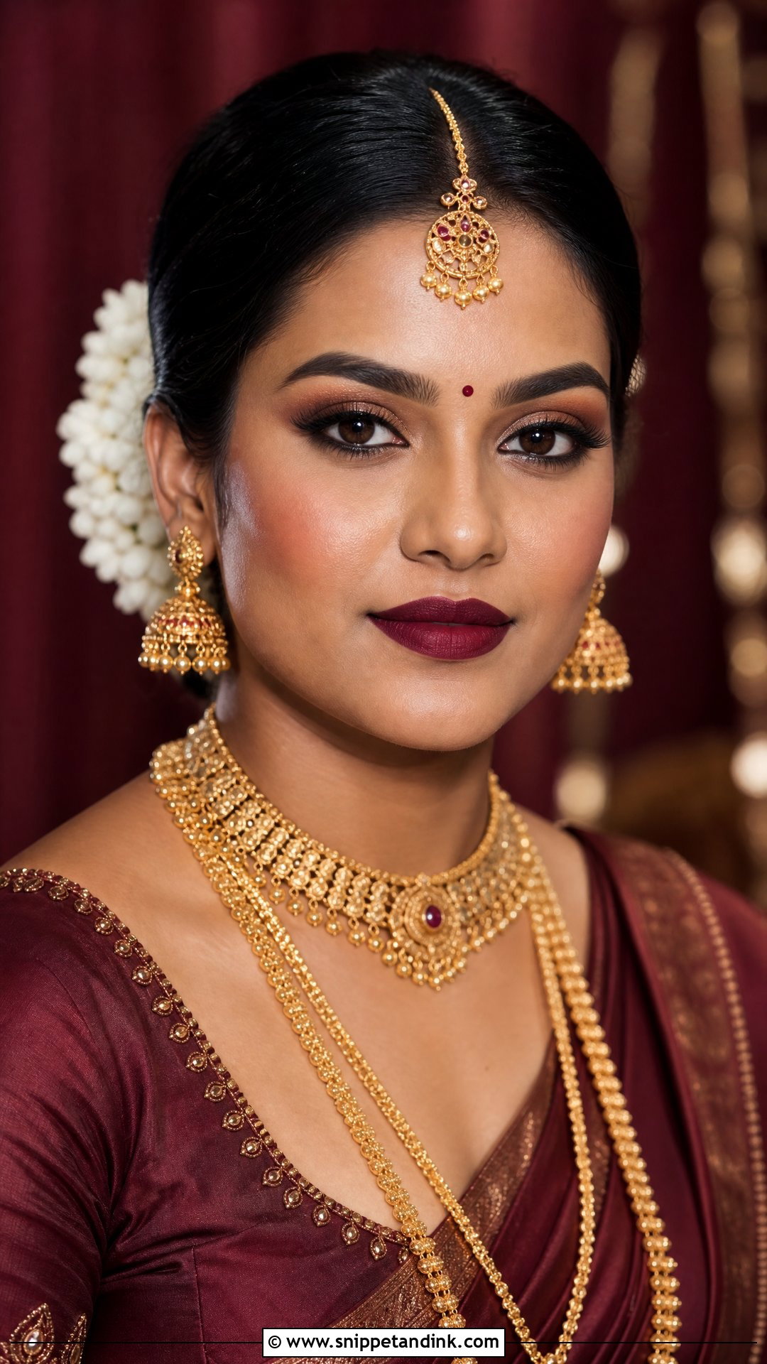 Kerala Bridal Makeup With Maroon Lip - Snippet and Ink - 20 Kerala Bridal Makeup Ideas