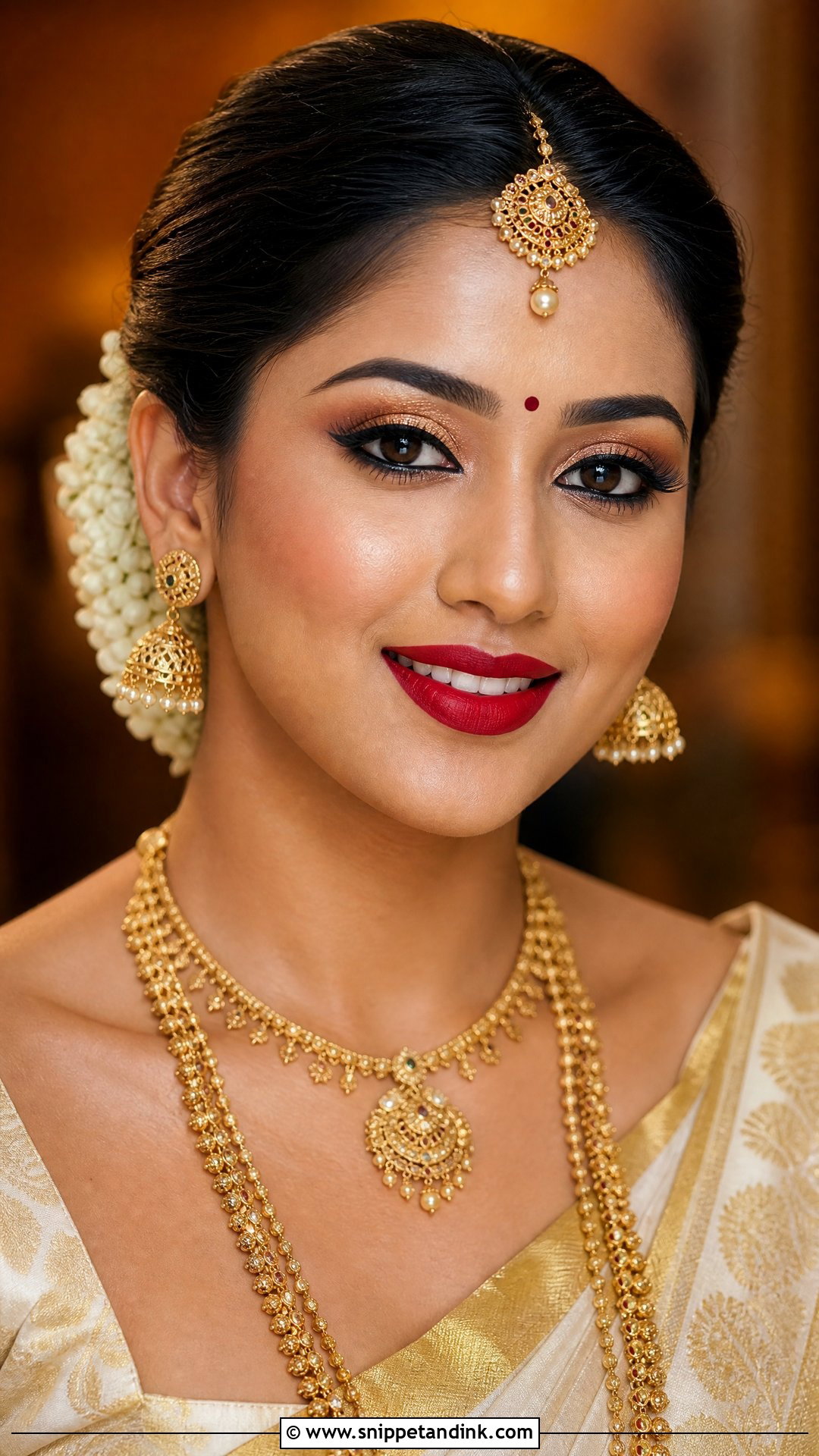 Kerala Bridal Makeup With Red Lip - Snippet and Ink - 20 Kerala Bridal Makeup Ideas