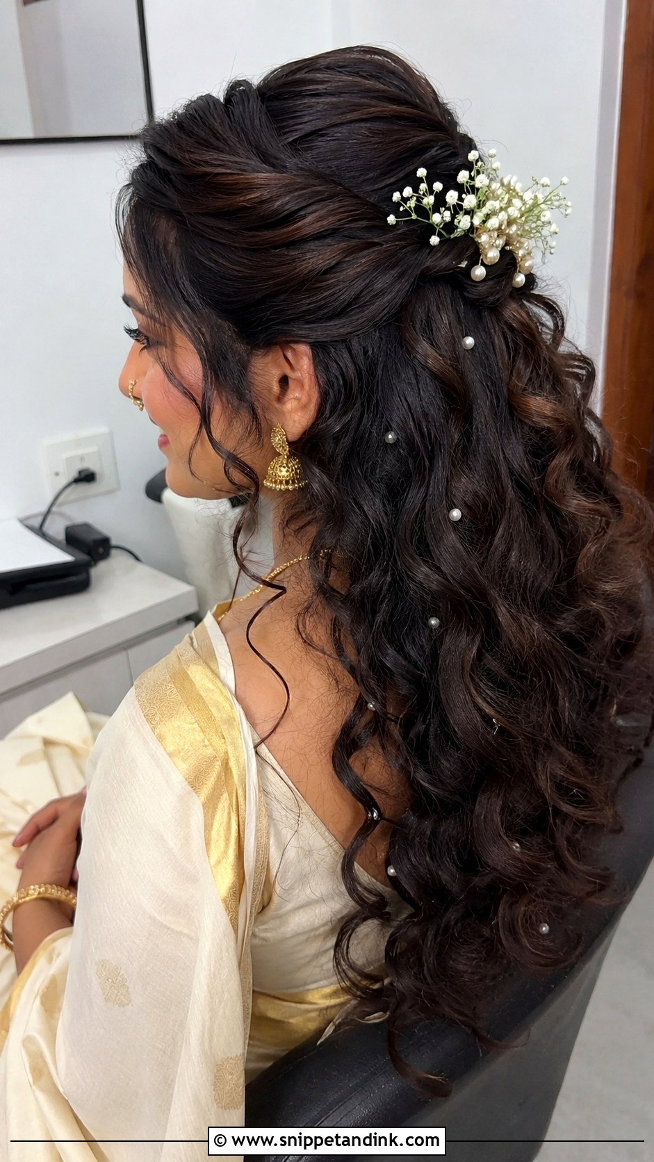 Kerala Bridal Open Curls With Flowers - Snippet and Ink - 15 Kerala Wedding Bridal Hairstyle Ideas