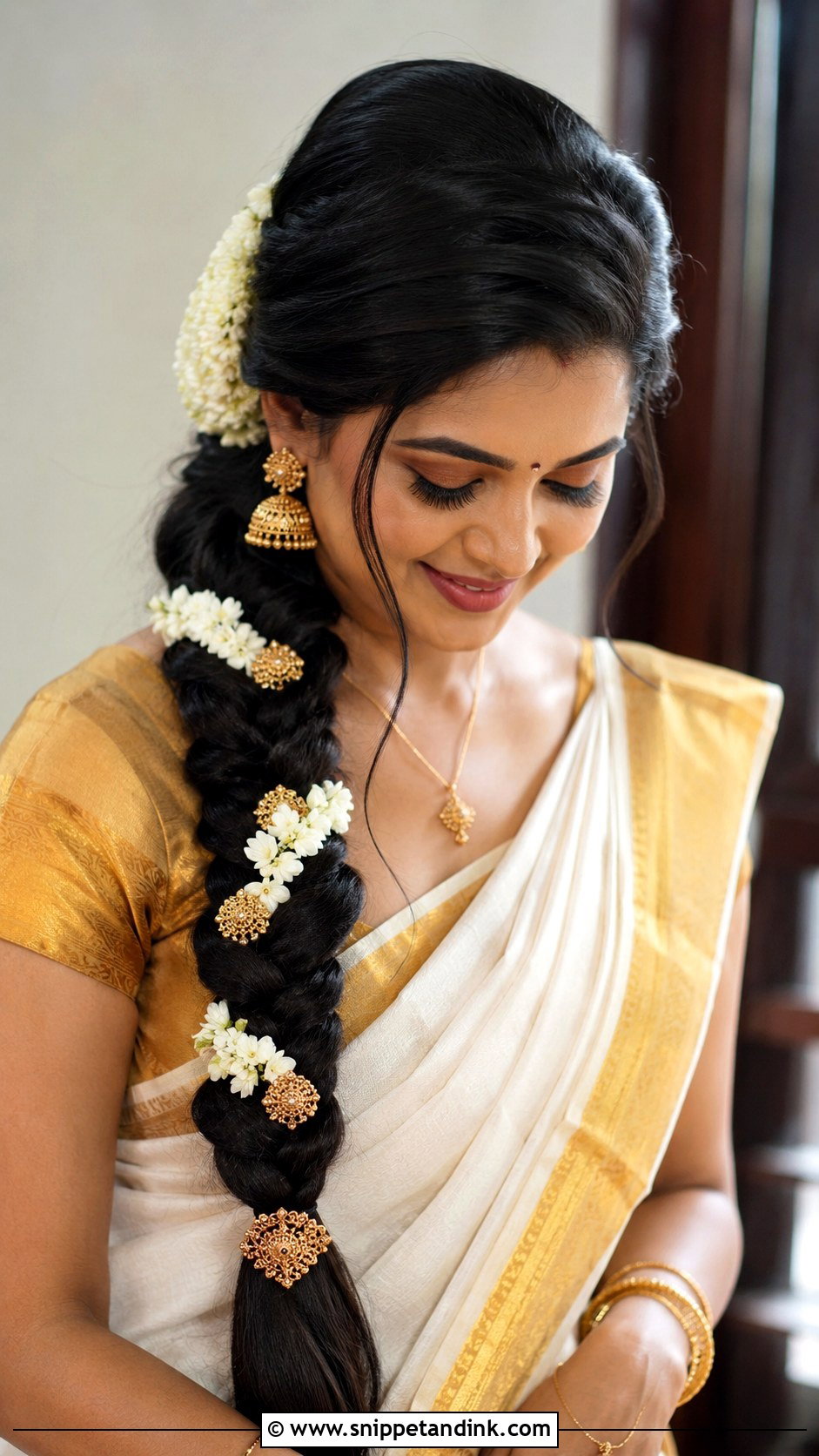 Kerala Bridal Side Braid - Snippet and Ink - 15 Kerala Wedding Bridal Hairstyle Ideas