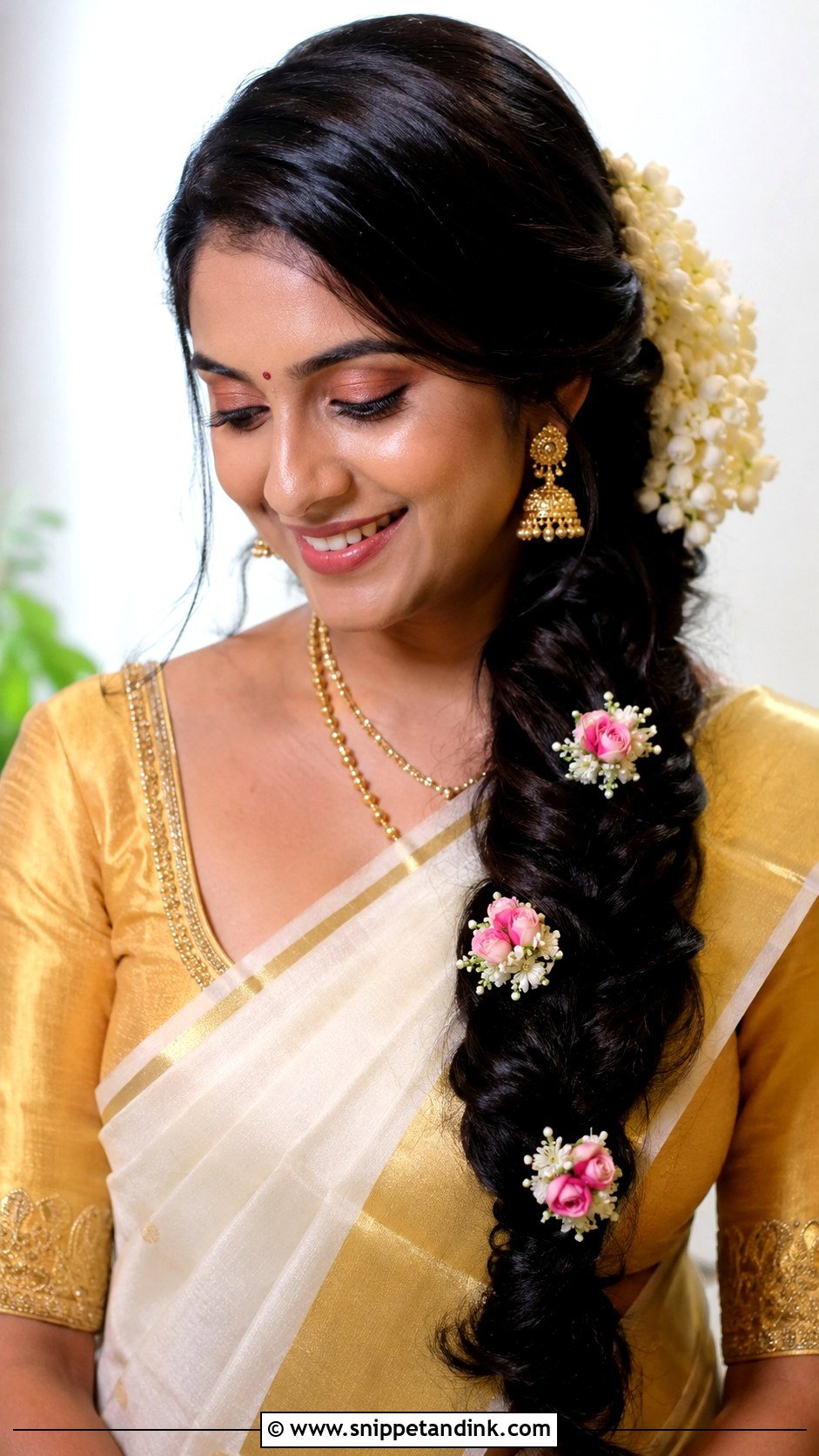 Kerala Bridal Side Braid With Flowers - Snippet and Ink - 15 Kerala Bride Hairstyles with Flowers