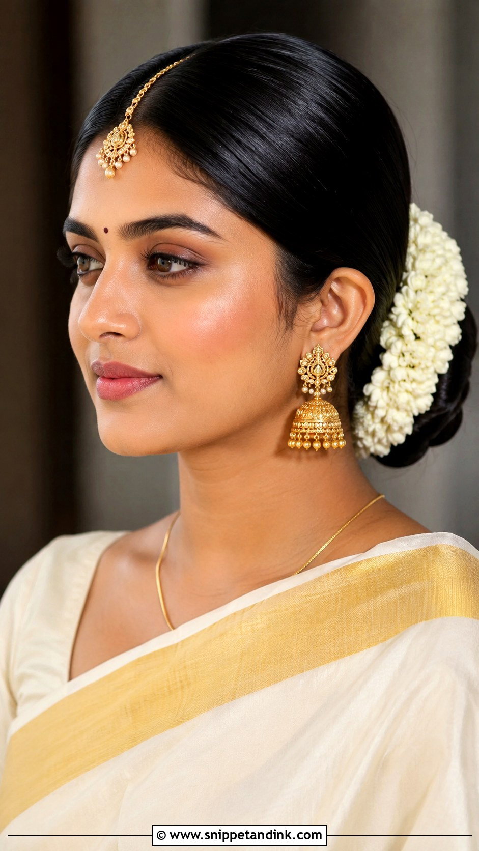 Kerala Bridal Sleek Bun - Snippet and Ink - 15 Kerala Bridal Hairstyles