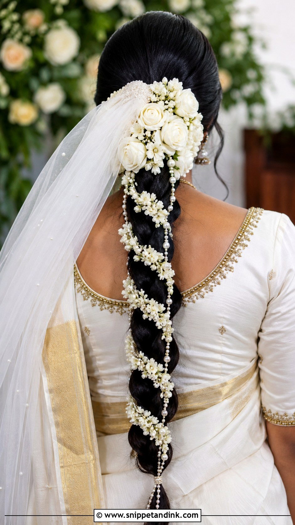 Kerala Christian Bride Floral Braid - Snippet and Ink - 15 Kerala Christian Bride Hairstyle Ideas