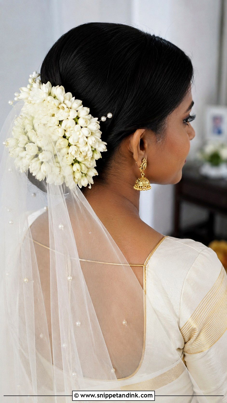 Kerala Christian Bride Jasmine Bun - Snippet and Ink - 15 Kerala Christian Bride Hairstyle Ideas