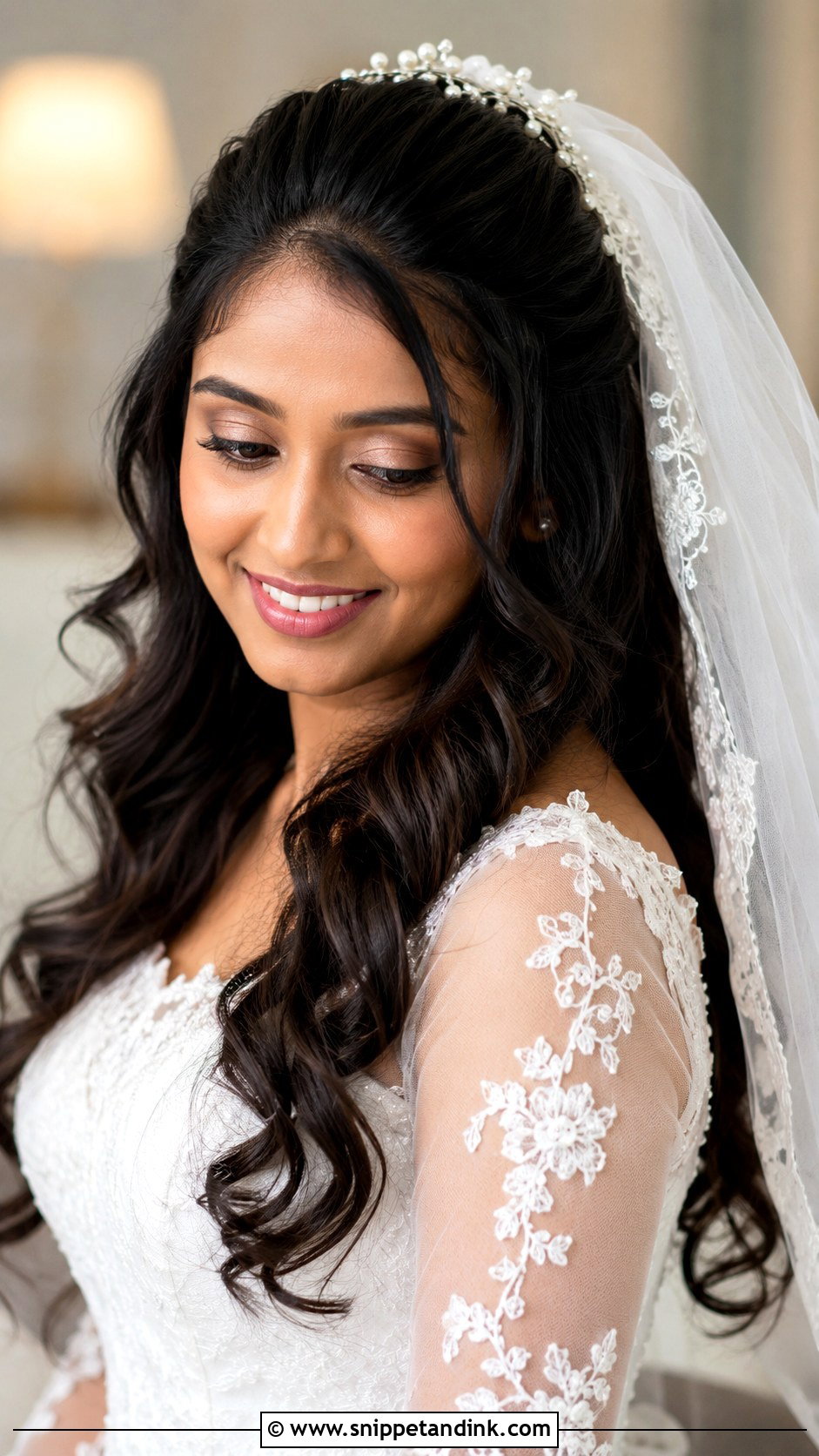 Kerala Christian Bride Soft Curls With Veil - Snippet and Ink - 15 Kerala Christian Bride Hairstyle Ideas