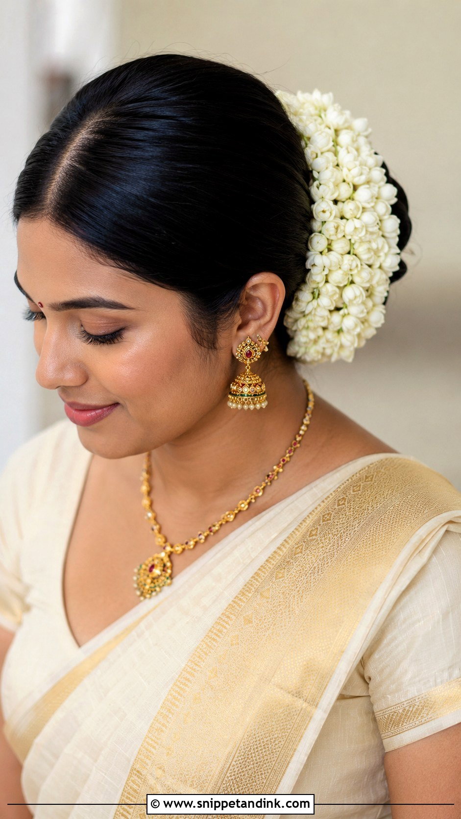 Kerala Hindu Wedding Bun With Gajra - Snippet and Ink - 20 Kerala Hindus Wedding Hairstyles