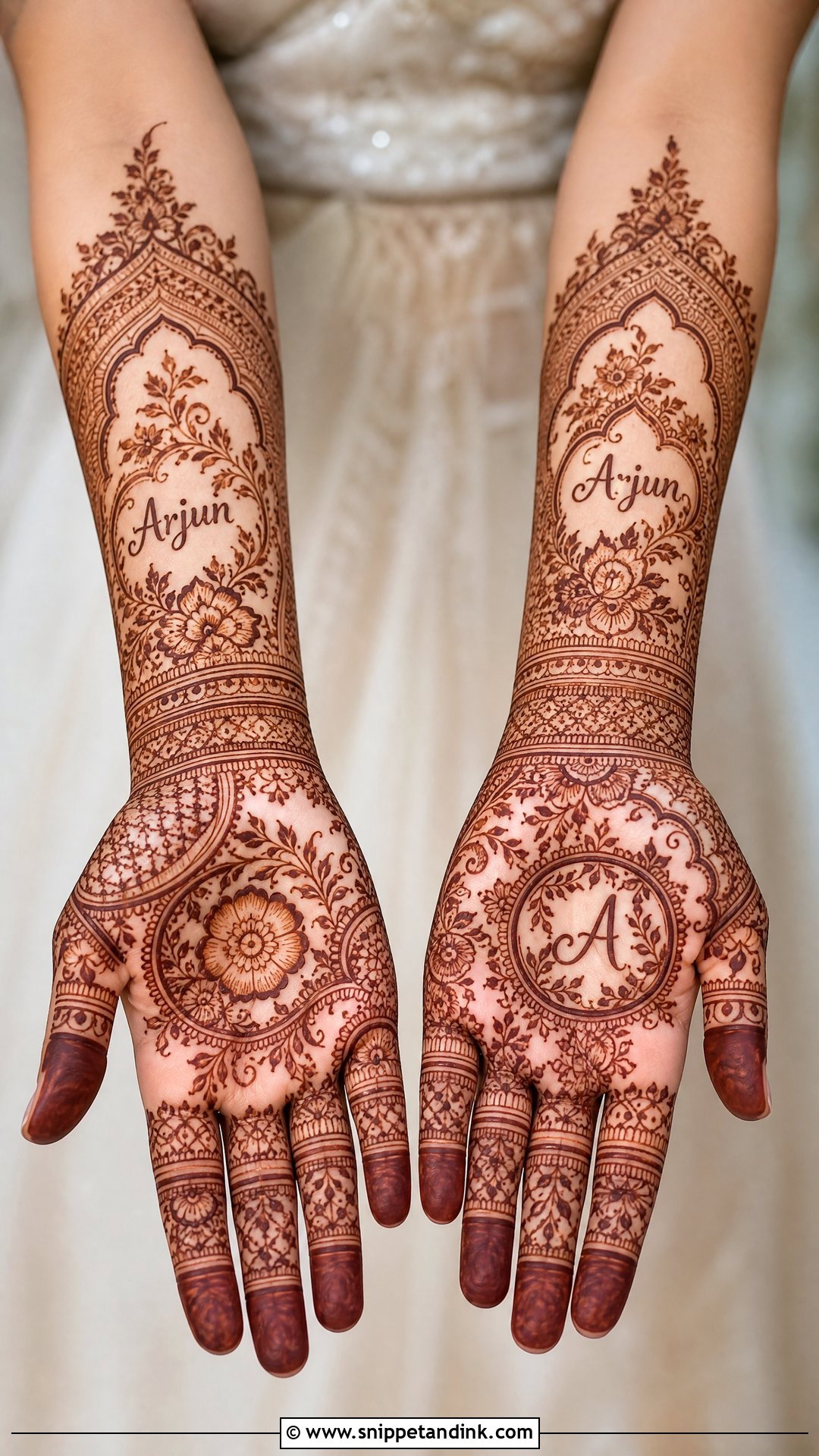 Khafif Bridal Mehndi With Name - Snippet and Ink - 20 Khafif Full Hand Bridal Mehndi Designs
