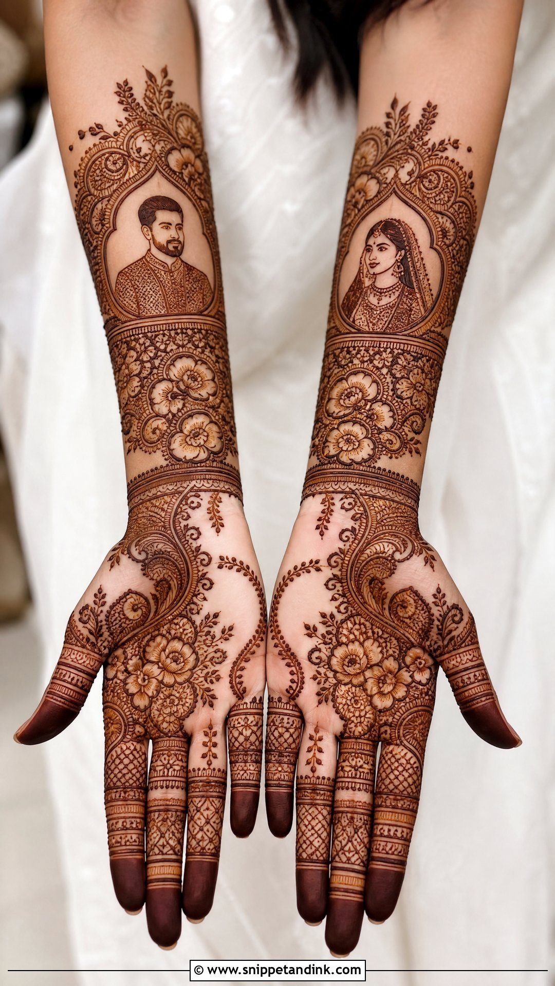 Khafif Bridal Mehndi With Portrait - Snippet and Ink - 20 Khafif Full Hand Bridal Mehndi Designs