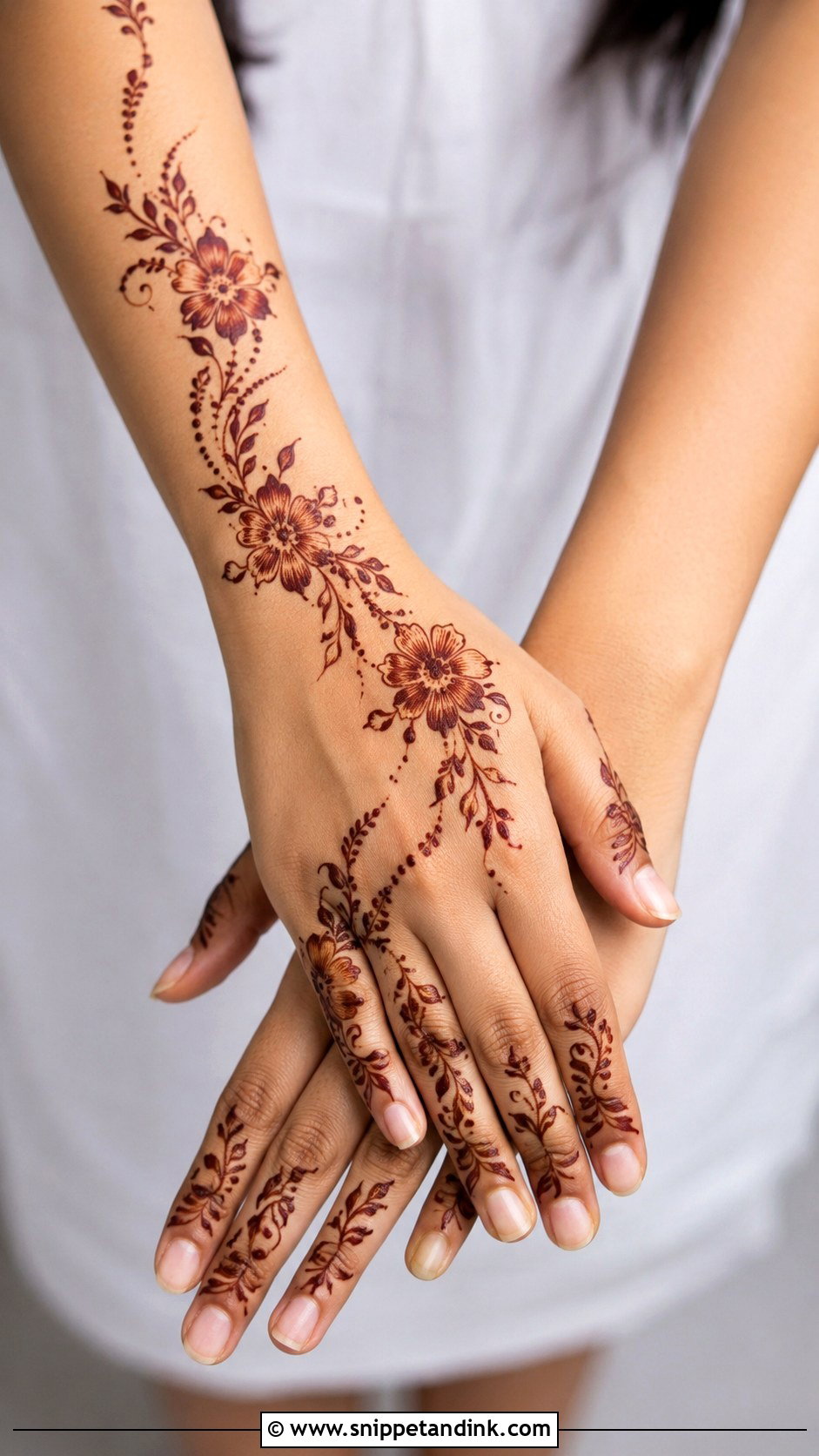 Khafif Mehndi Design With Floral Trail - Snippet and Ink - 35 Khafif Mehndi Design Ideas