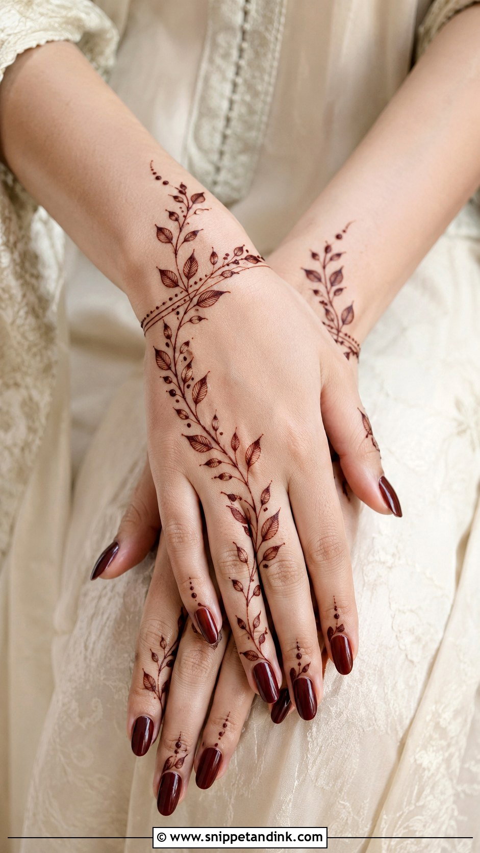 Khafif Mehndi Design With Leaves - Snippet and Ink - 35 Khafif Mehndi Design Ideas