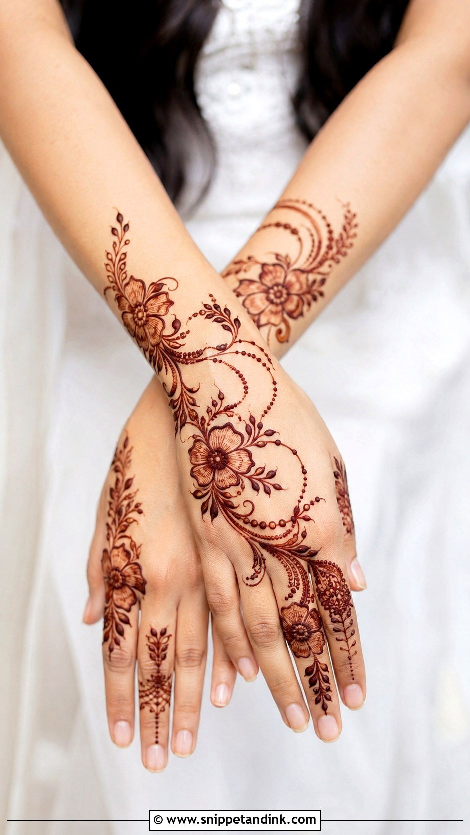Khafif Mehndi Design With Shaded Flowers - Snippet and Ink - 35 Khafif Mehndi Design Ideas