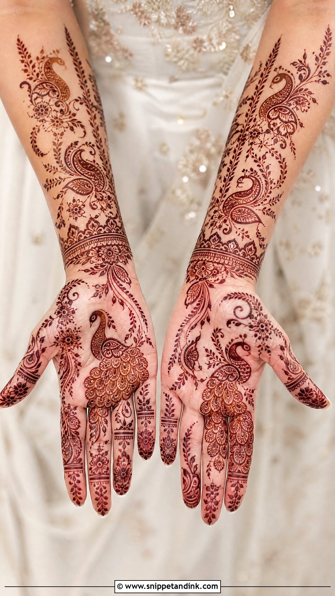 Khafif Peacock Bridal Mehndi Design - Snippet and Ink - 20 Khafif Full Hand Bridal Mehndi Designs