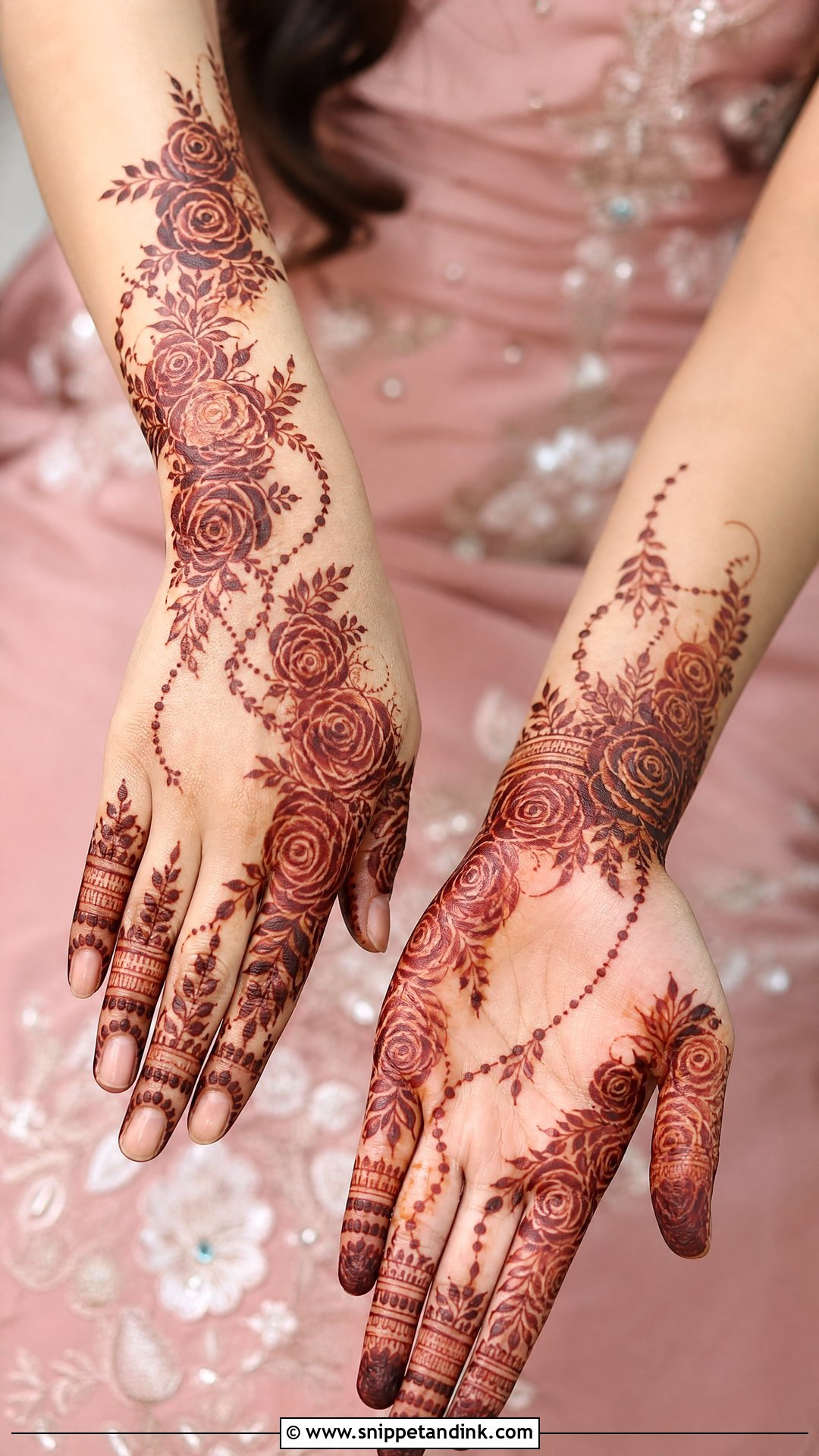 Khafif Rose Bridal Mehndi Design - Snippet and Ink - 20 Khafif Full Hand Bridal Mehndi Designs